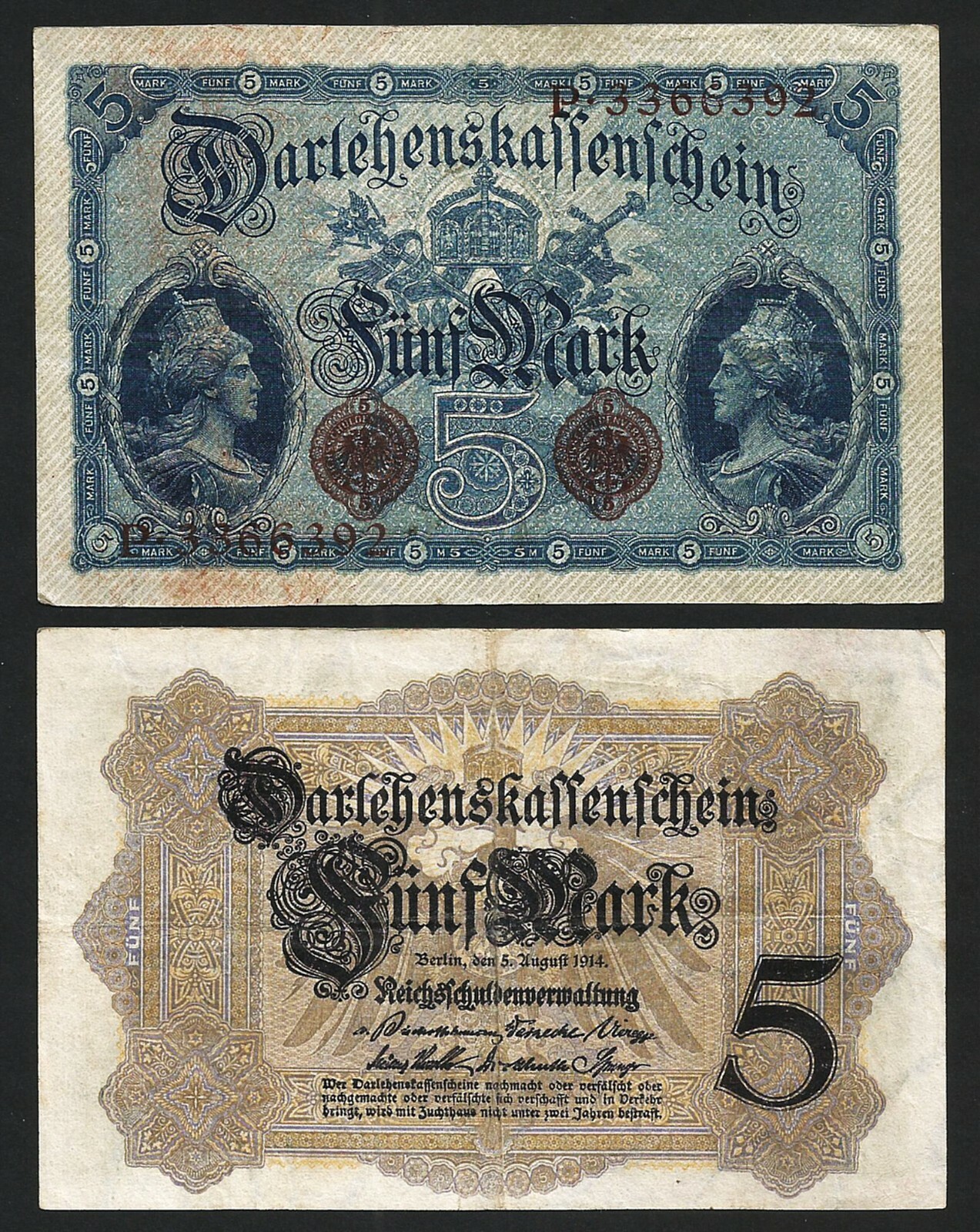 Germany 5 Mark 1914, aXF, P-47