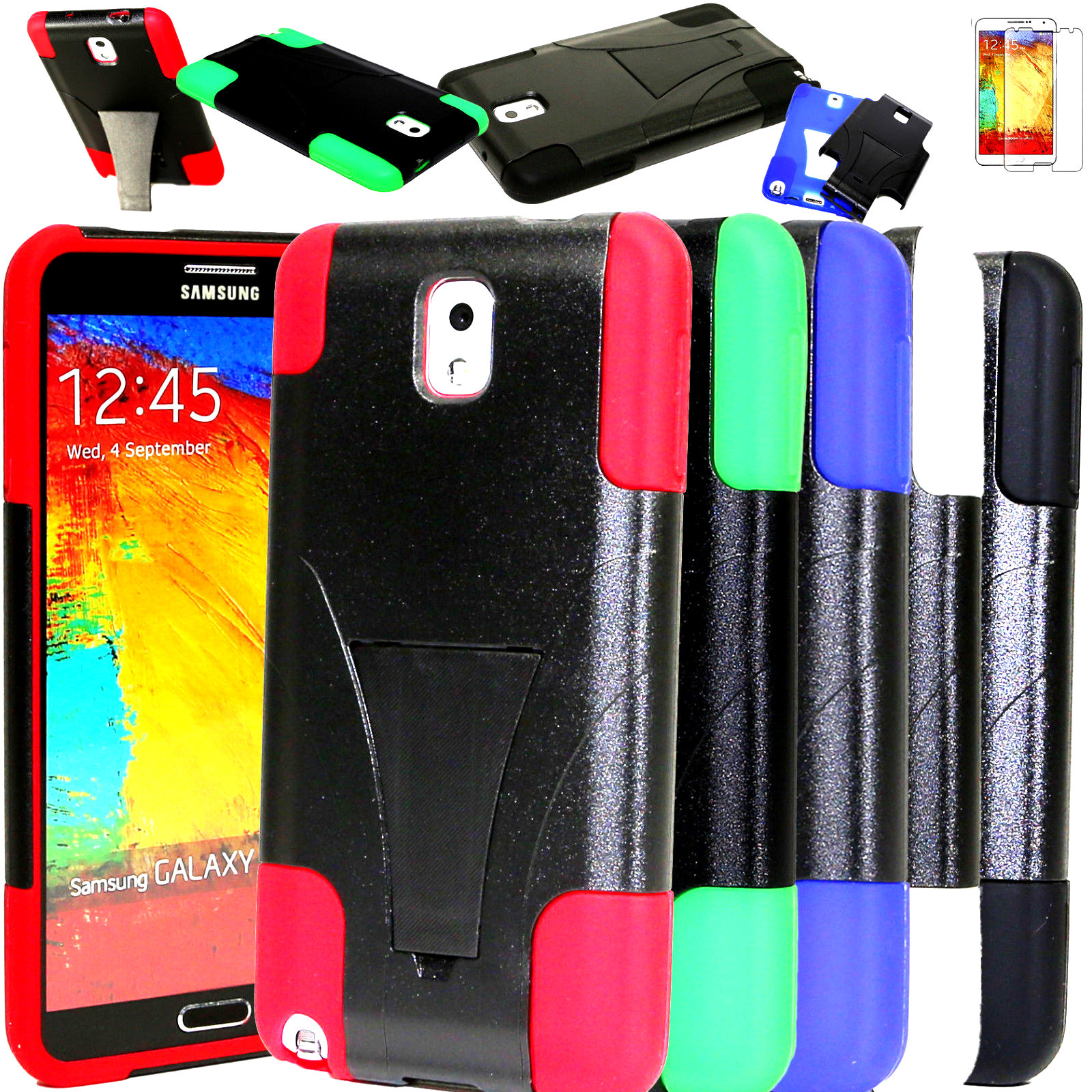 New Hybrid Rugged Rubber Matte W/Stand Case Cover For Samsung Galaxy Note 3 III