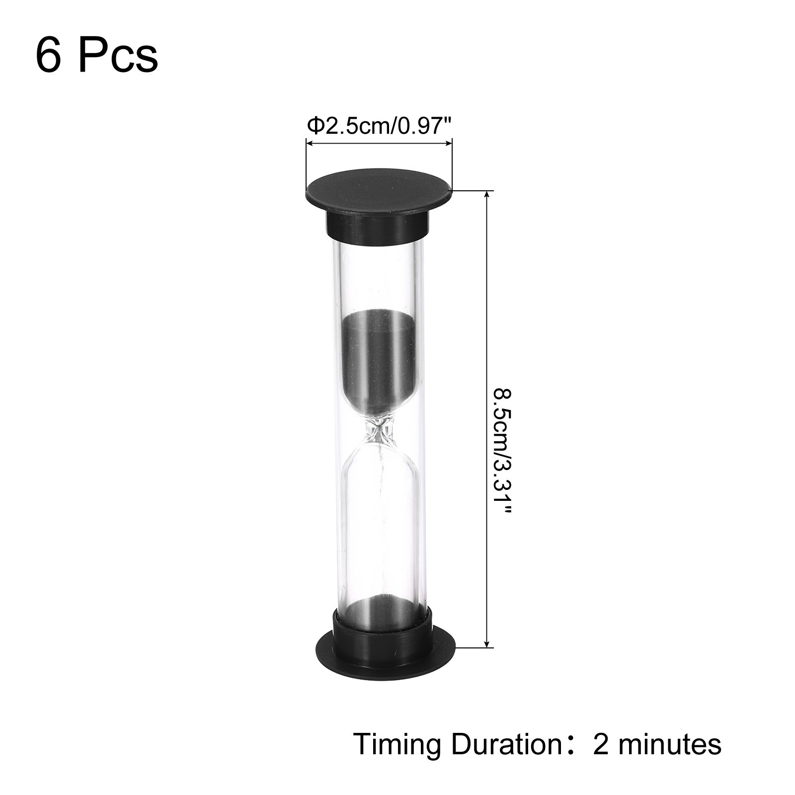 2 Minute Sand Timer, 6Pcs Small Sandy Clock, Count Down Sand Glass Black