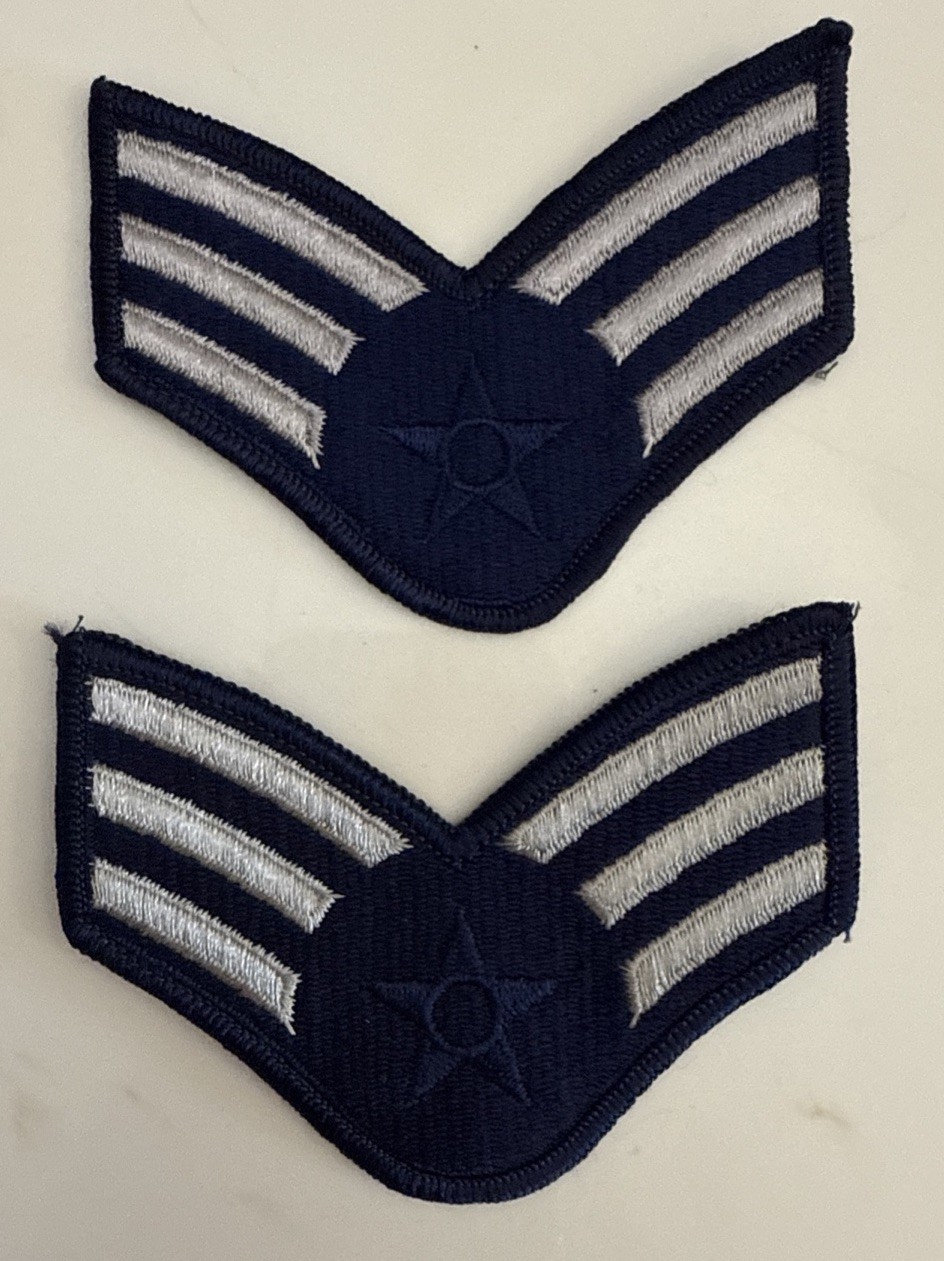 MILITARY PATCH US AIR FORCE CLOTH SEW ON RANK SET OF 2 SENIOR AIRMAN 4 INCH