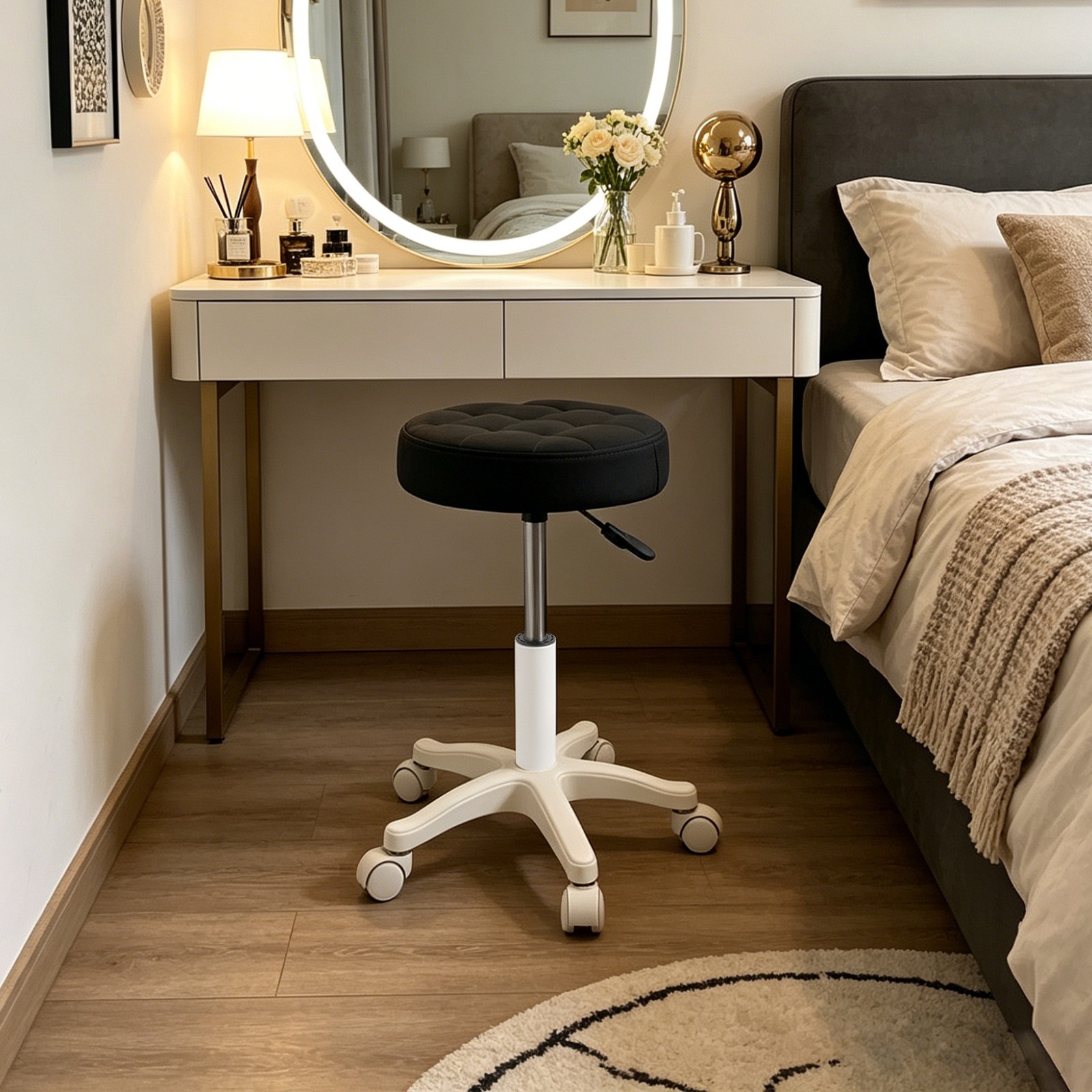 Height Adjustable Bar Stool, Rolling Stool, Salon Stool