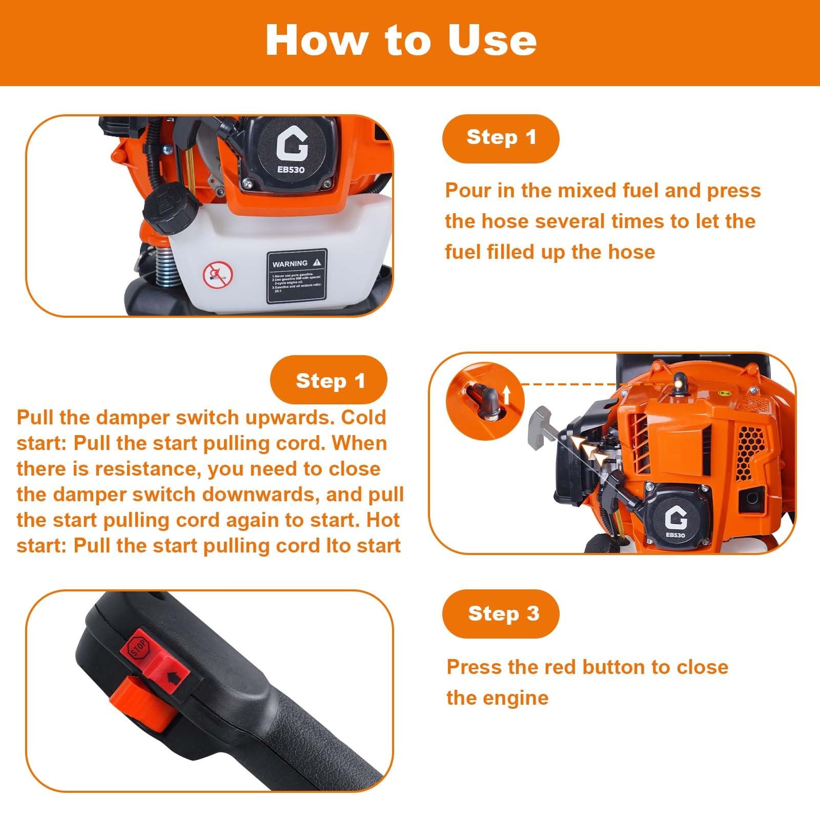 Backpack Gas Leaf Blower 52CC Backpack Gas Leaf Blower 2.2HP 780 CFM,270 MPH NEW