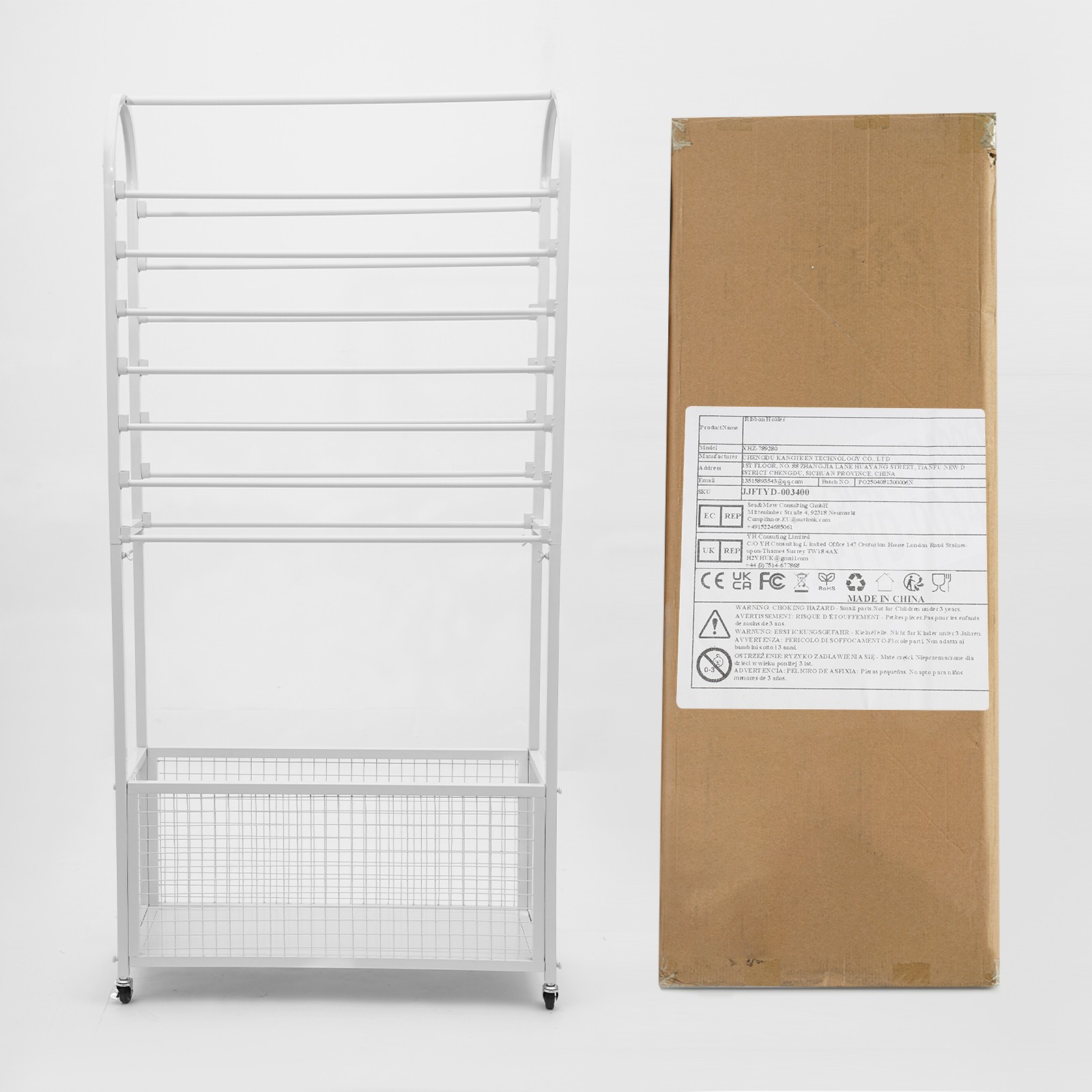 Double-Sided Ribbon Holder, White Ribbon Organizer, Ribbon Storage Display Rack