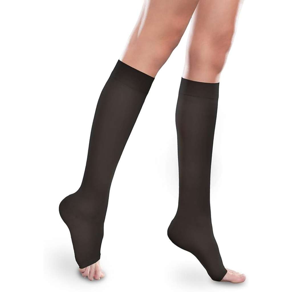 Ease Sheer Knee High, Open Toe, Long, (Size: S) 15-20mmHg Black by Therafirm