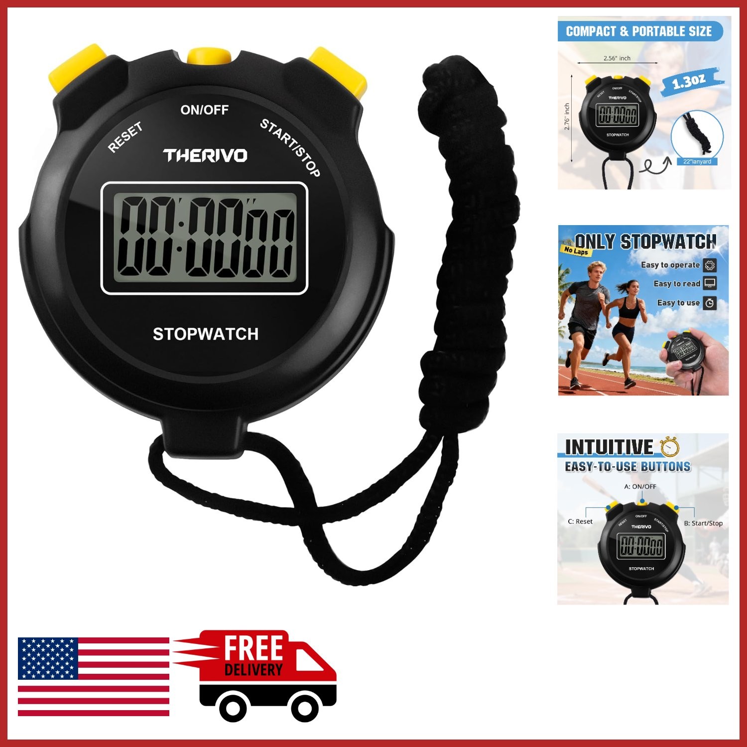 Compact Digital Stopwatch with Intuitive Buttons, Perfect for Sports Activities