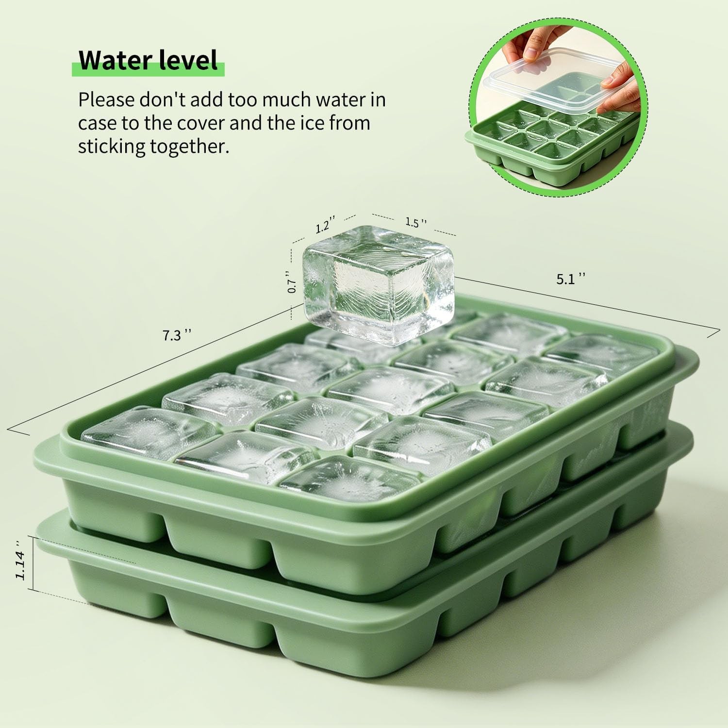 Silicone Ice Cube Trays with Lid, 1 Pack 15 Cubes with Removable Lid | Easy