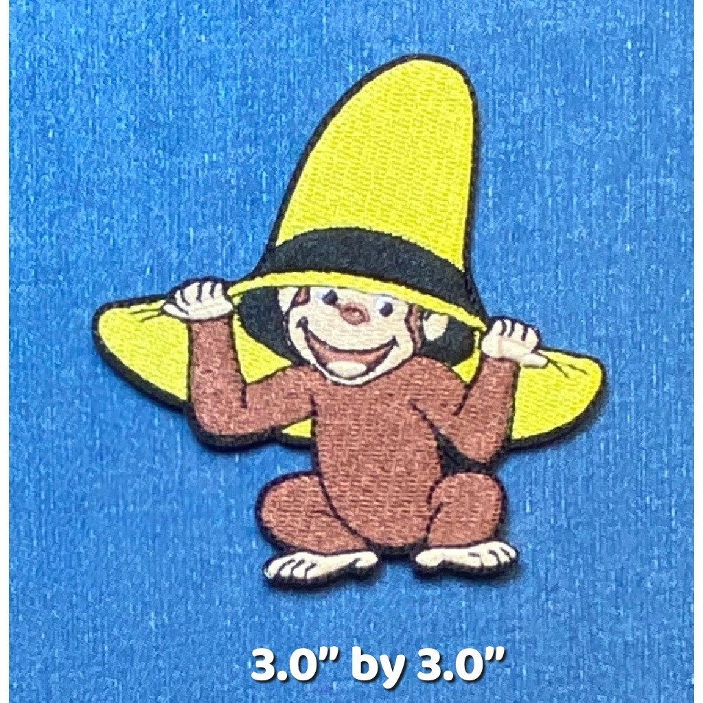 Curious George Embroidered Iron on Patch, Monkey in Yellow Hat, 3" X 3"