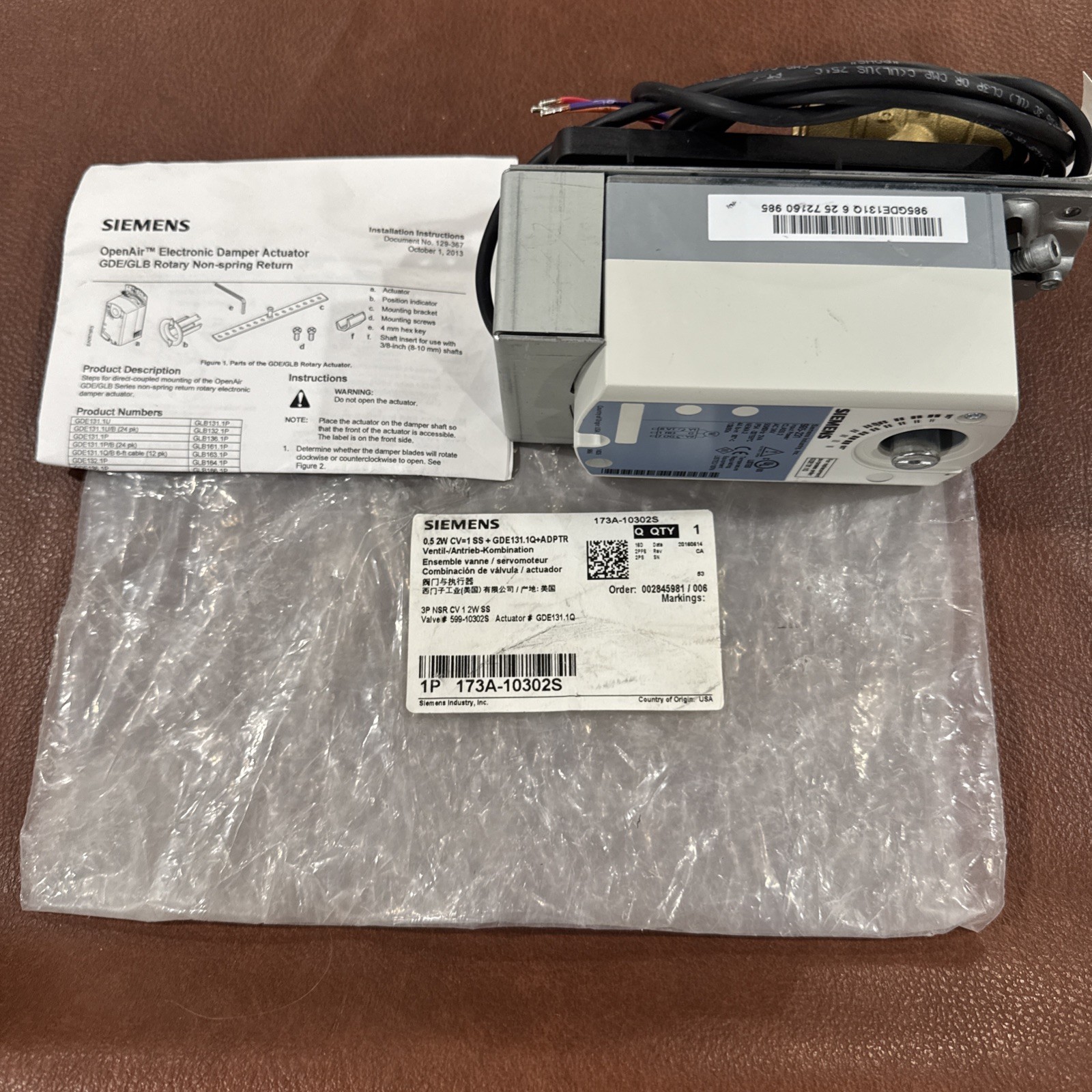 Siemens OpenAir Electric Damper Actuator GDE/GLB Rotary Non Spring Return 985231