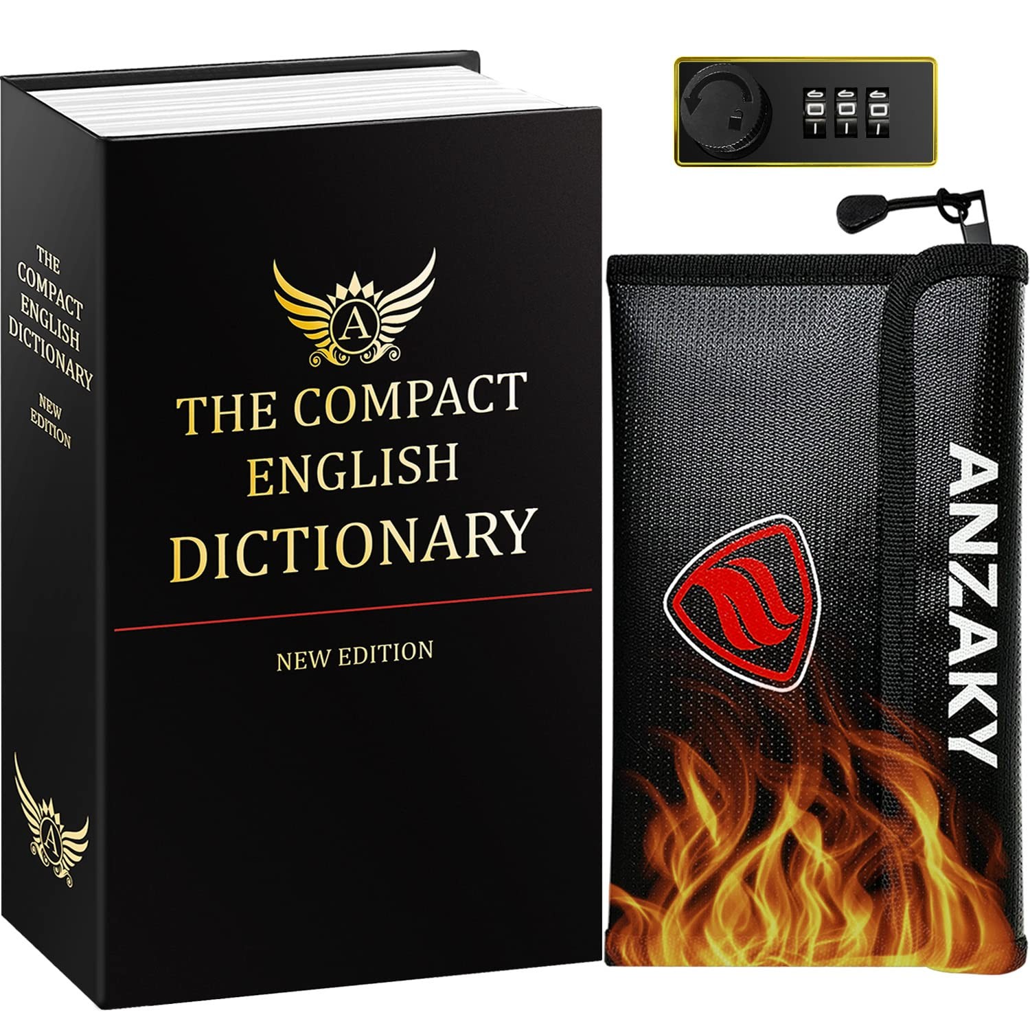 Dictionary Diversion Book Safe with Combination Lock and Fireproof Money Bag,...