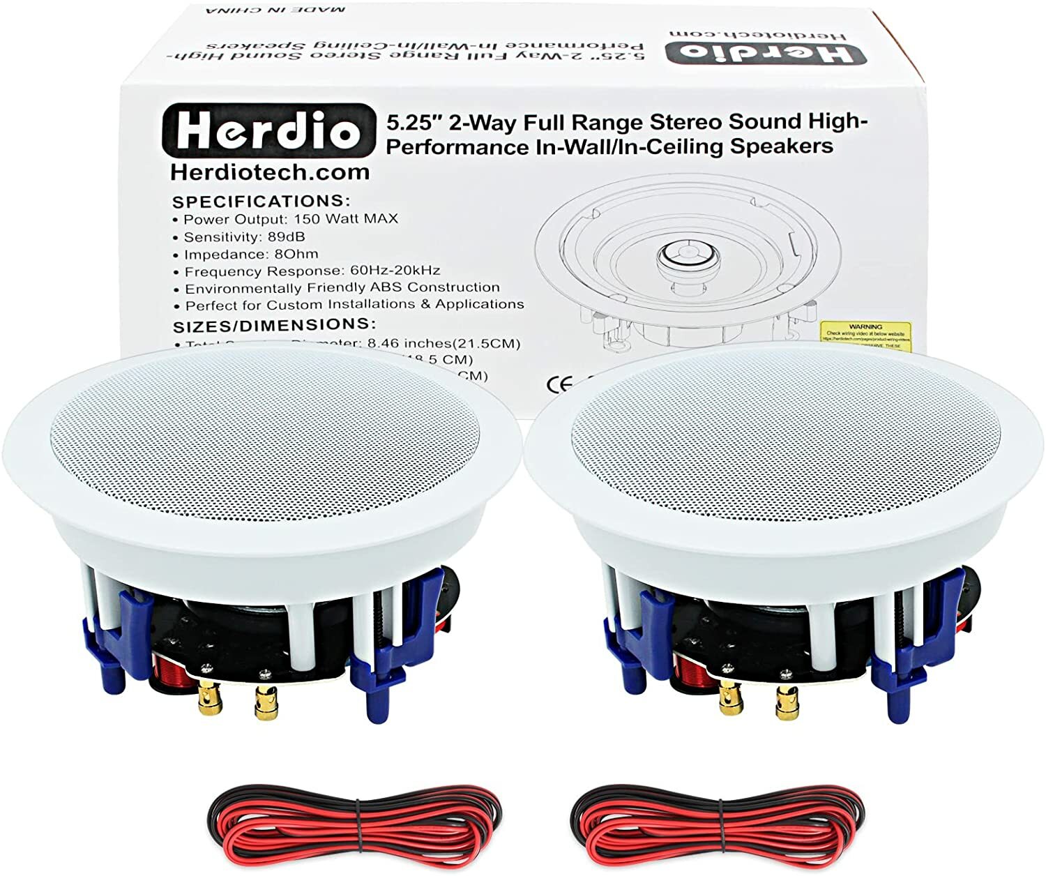 Herdio 5.25" 300W Flush Mount Ceiling Speakers Stereo Bass Speaker (1 pair)