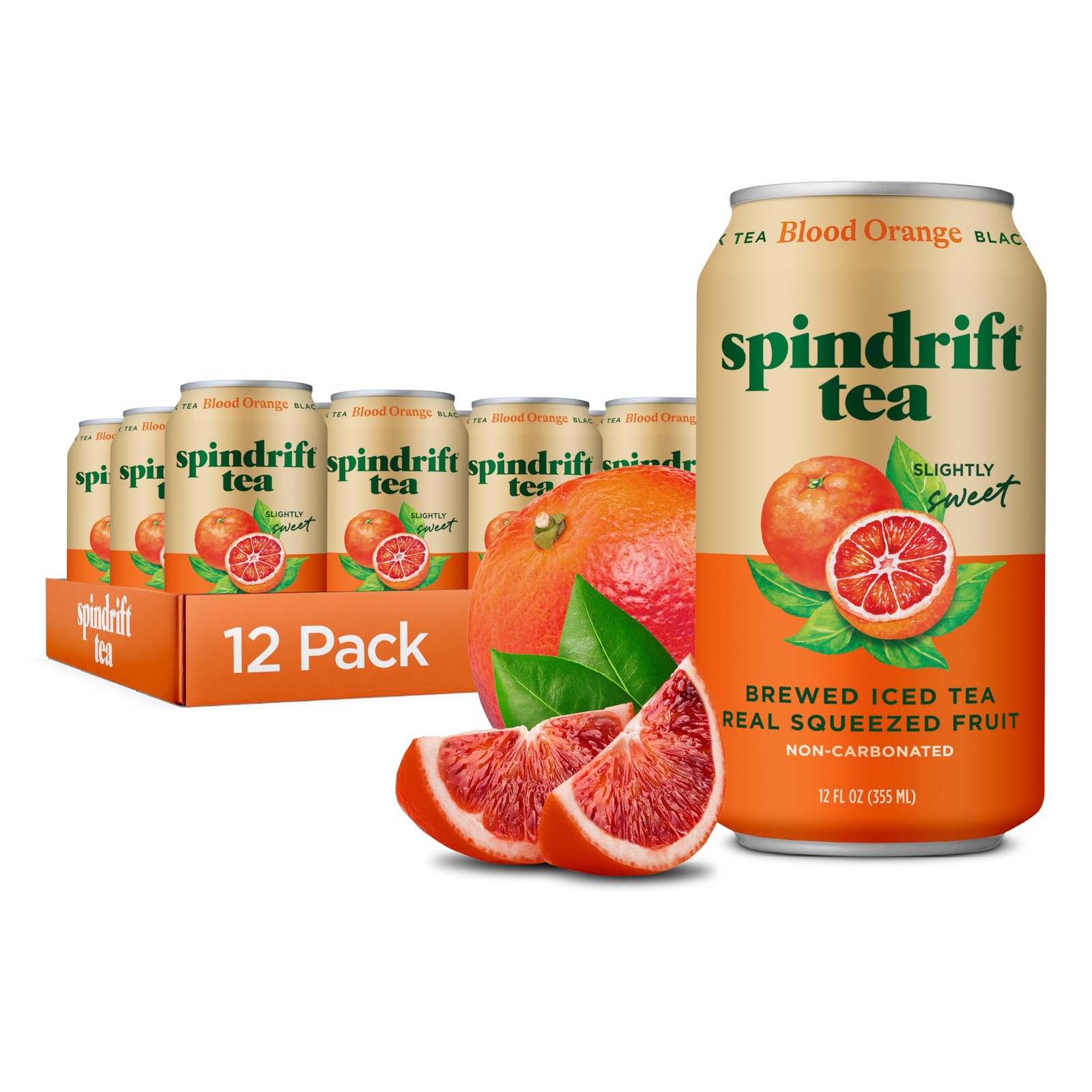 Spindrift Brewed Iced Tea, Blood Orange Black Made 12 Fl Oz (Pack of 12)