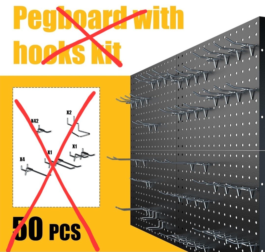 Peg Board, 4 Pack Metal Pegboard Panels without Hooks, Black Pegboards Wall...