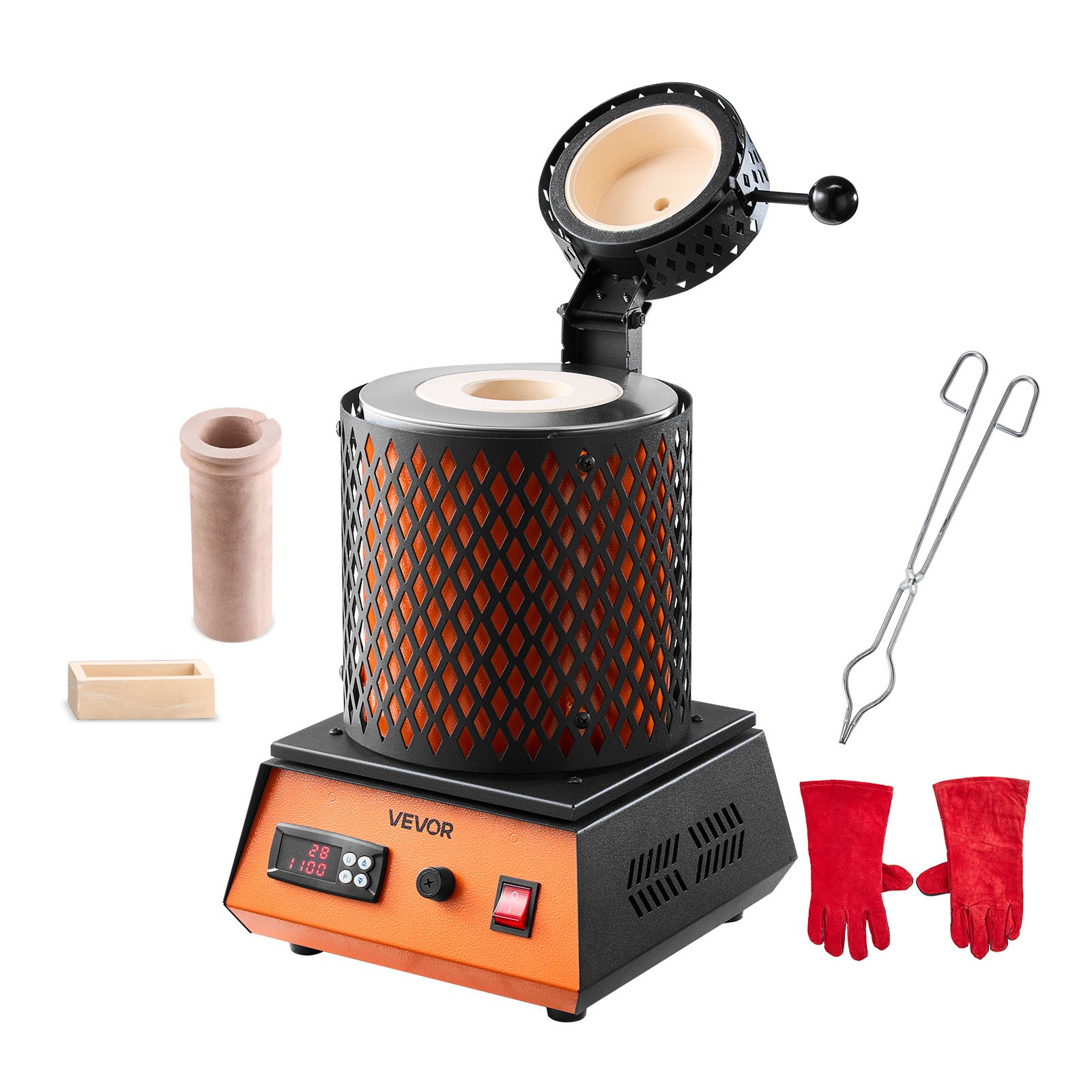 VEVOR Electric Melting Furnace 1350W Electric Furnace with 3kg Ceramic Crucible