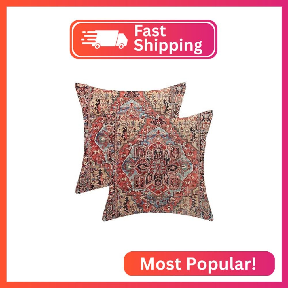AEIOAE Red Boho Pillow Covers 22 x 22 Inch Set of 2 Vintage Bohemian Carpet Styl