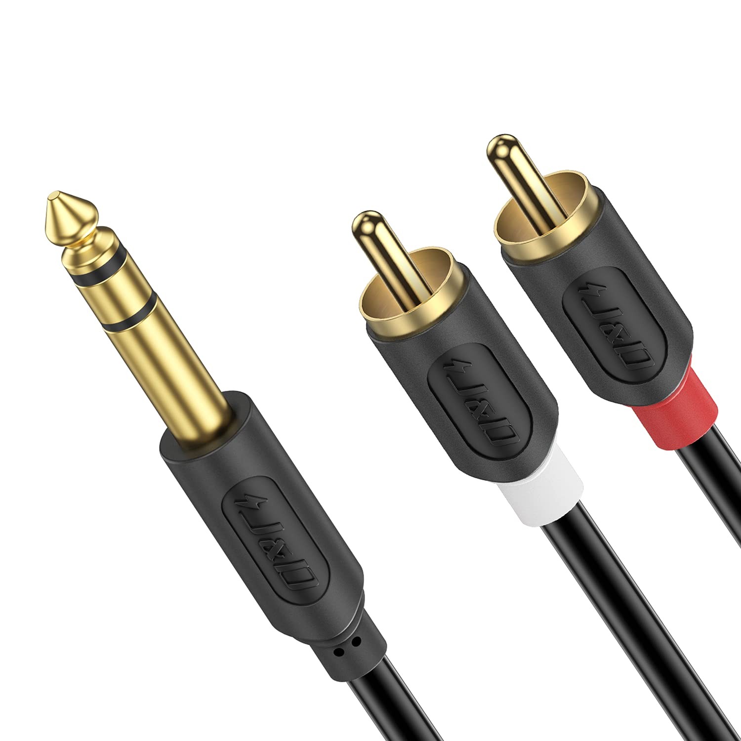J&D 1/4" TRS to 2RCA Cable, Gold Plated 6.35mm Stereo Male 6 Feet, 6 Feet