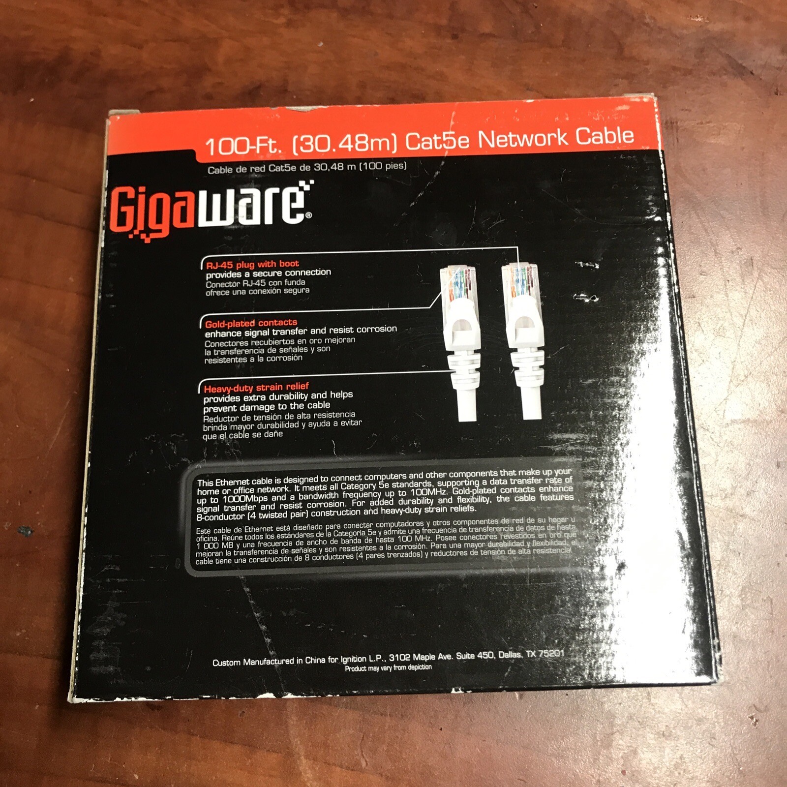 Gigaware 100-Ft (30.48m) Cat5E Network Cable 278-834 New Sealed Package