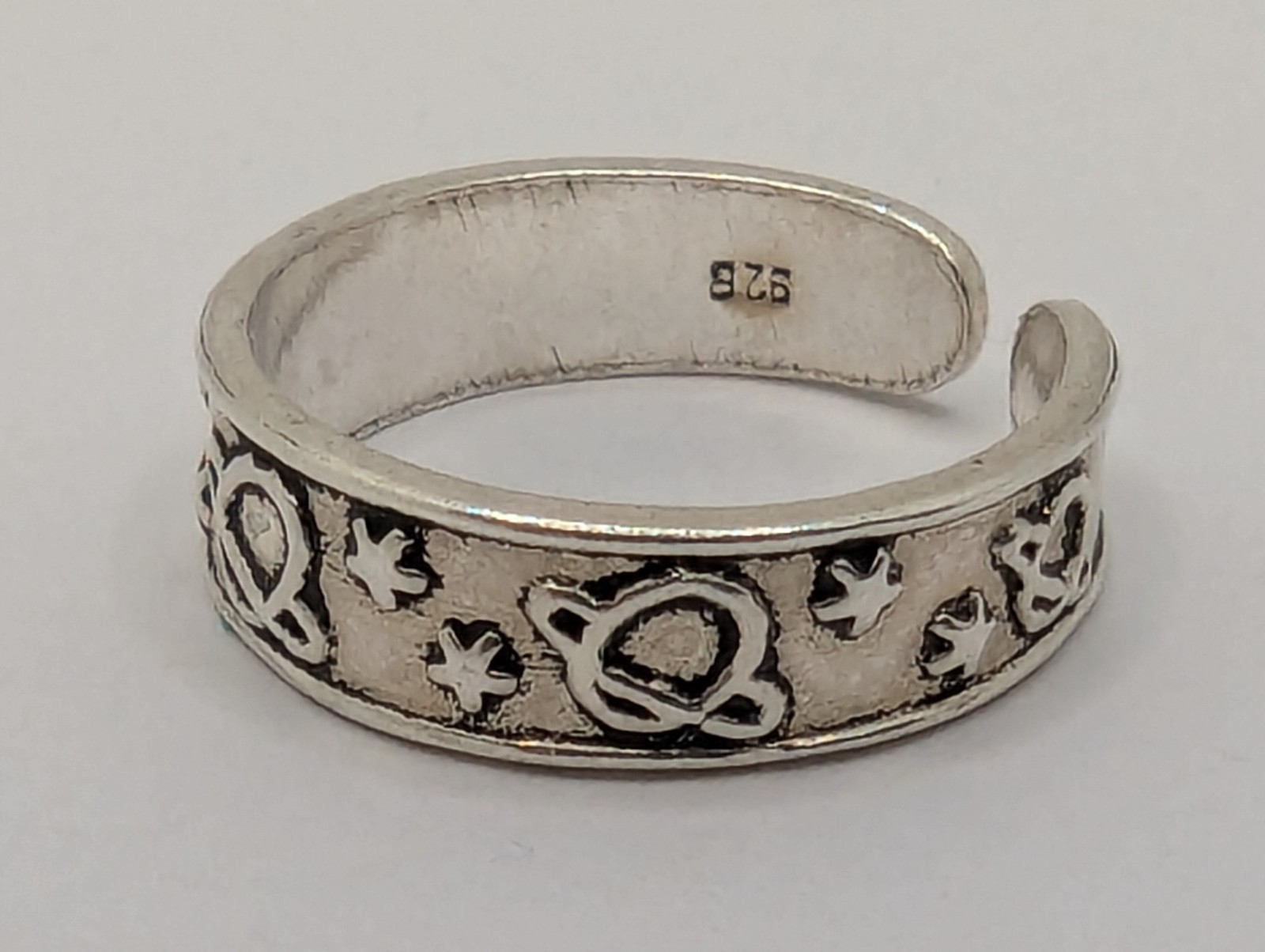 Sterling Silver Toe Ring Planets Design. Adjustable Size. 925 Sterling Silver