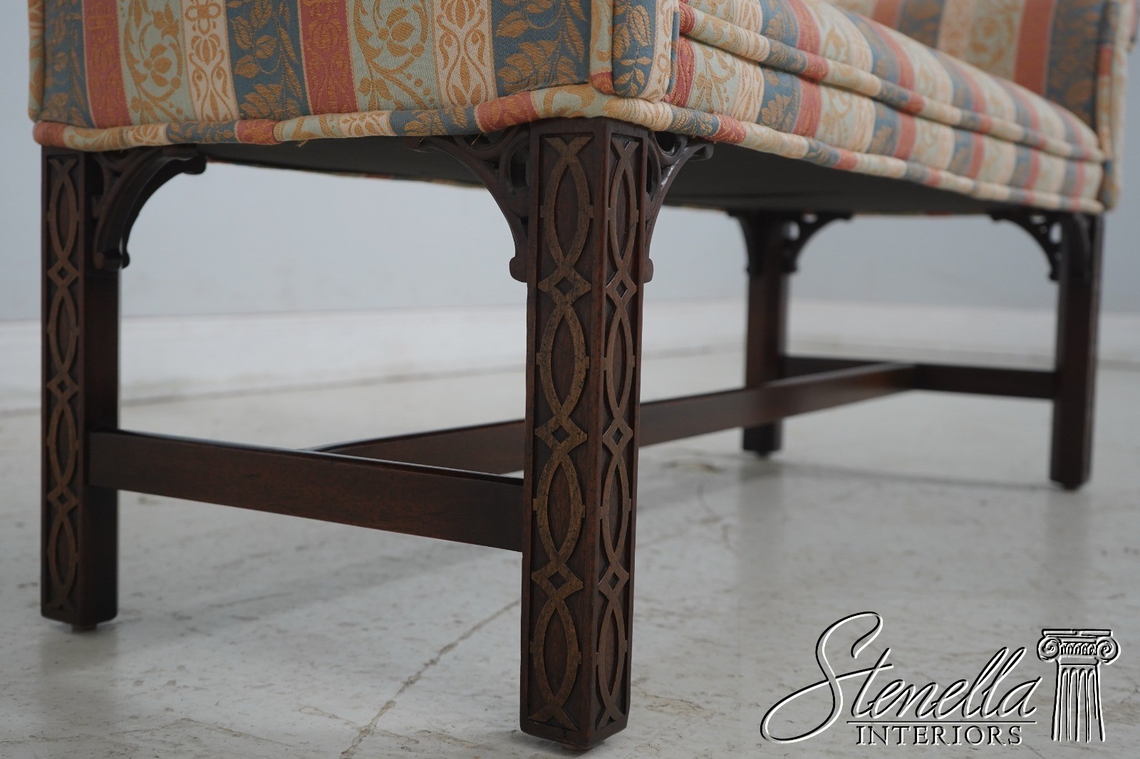 69287: Chippendale Mahogany Rolled Arm Window Bench