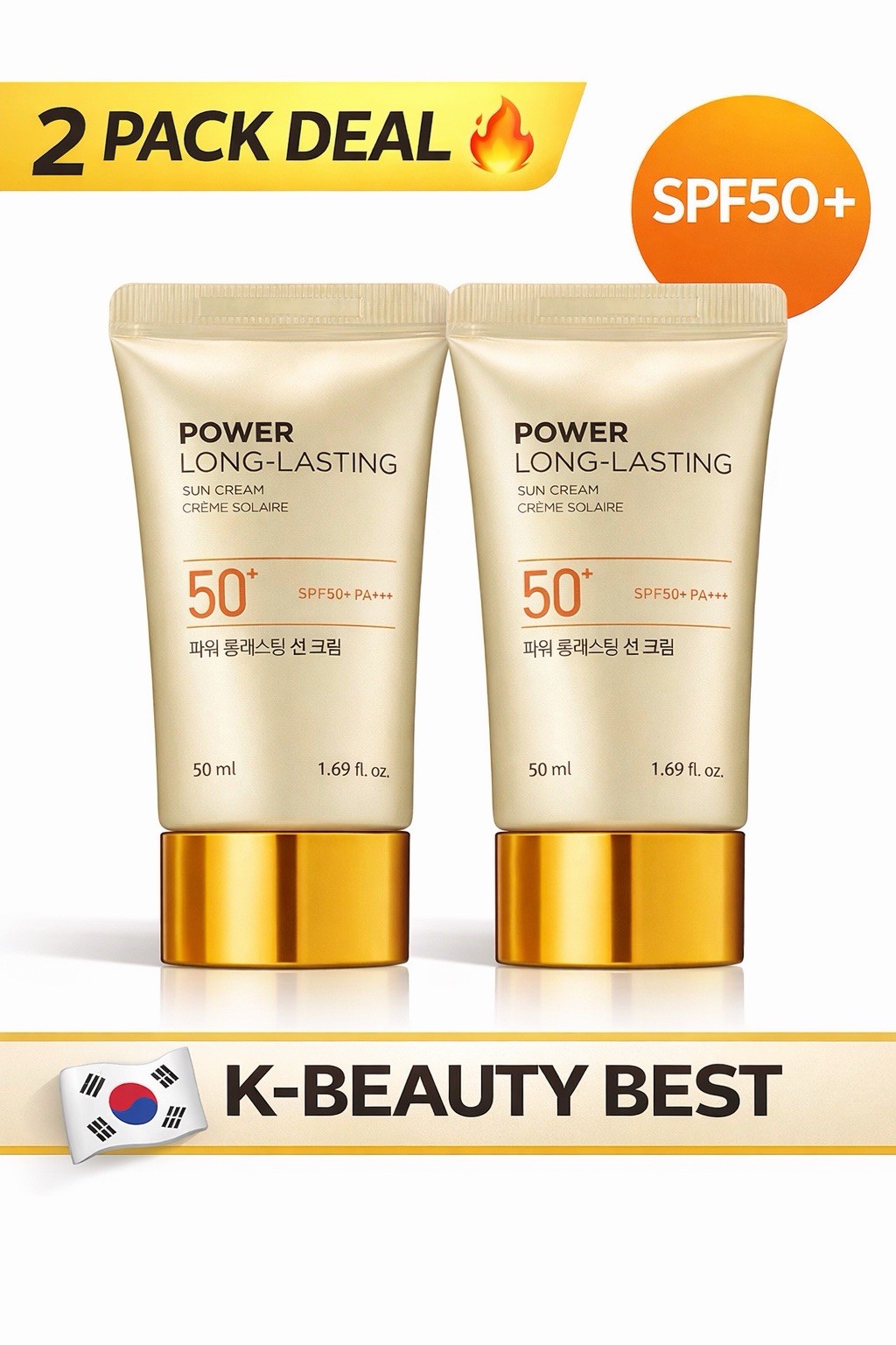 THE FACE SHOP Power Long Lasting Sun Cream SPF50+ PA+++ 50ml x2 K-Beauty