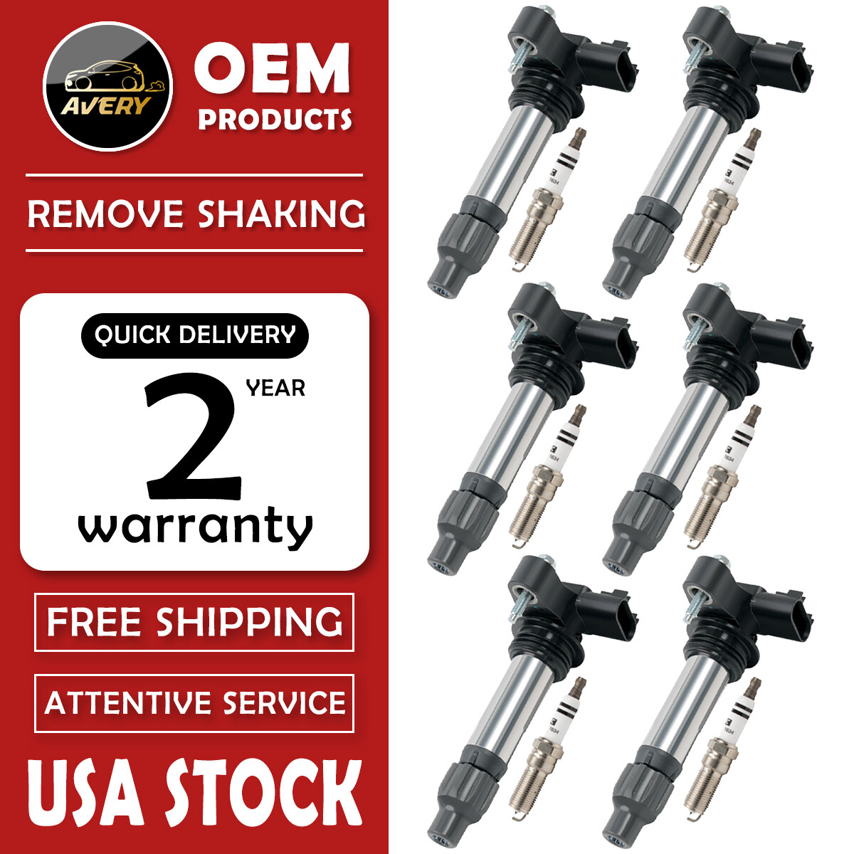 6X Ignition Coil + 6X Spark Plug For Buick Chevrolet Cadillac ATS XTS GMC UF569