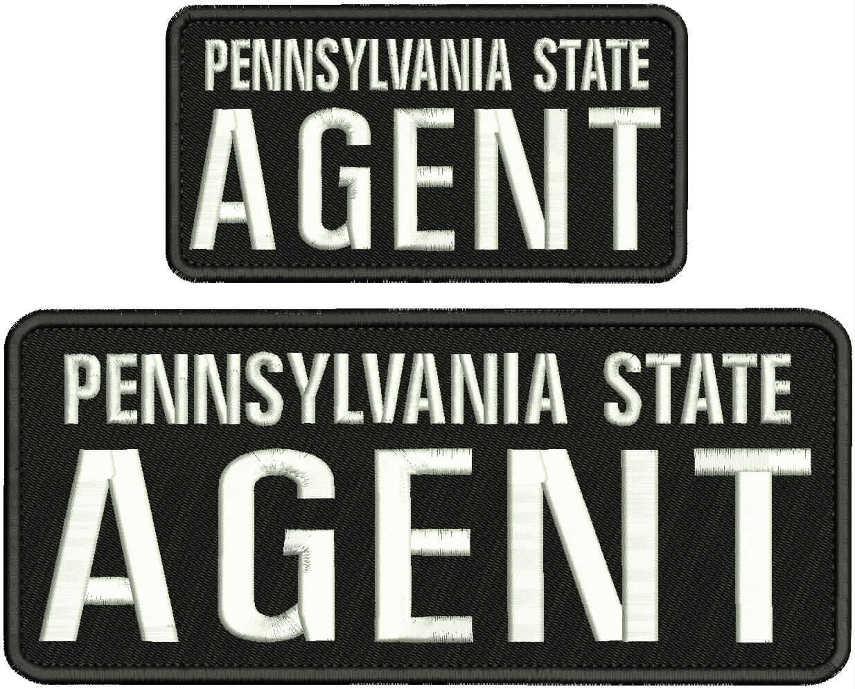 PA  state AGENT embroidery patches 4X10 and 3x6  hook on back BLACK/WHITE