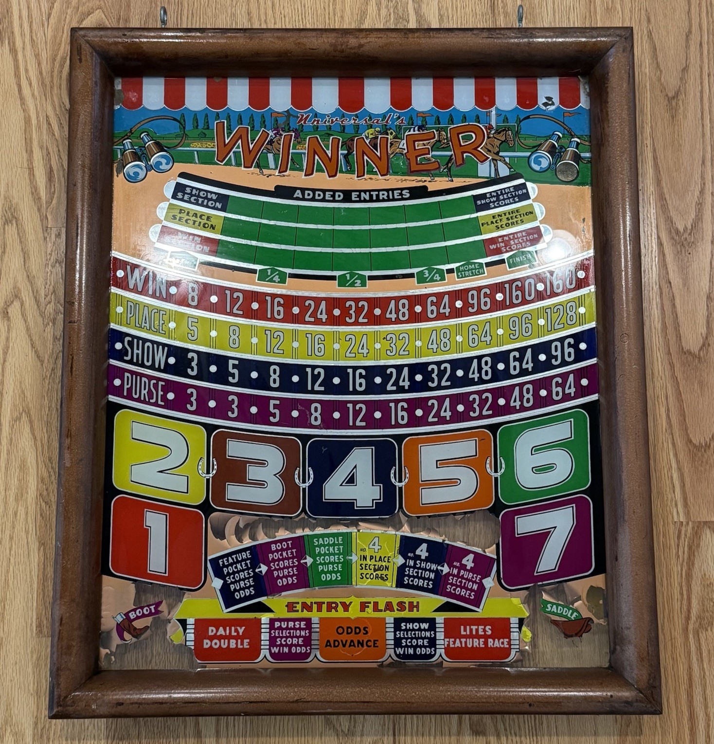 1950 Universal Winner Horse Race Pinball Backglass 26x31 Original Super Rare