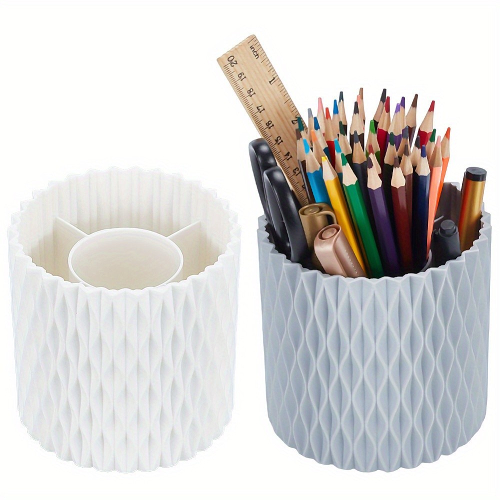 1set 2pcs 2 colors 360 Degree Rotatable Pen Holder 5 Compartments Round Mouth
