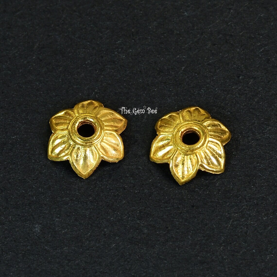 8.5mm 18k Solid Yellow Gold Leaf Flower Floral Design Bead Cap Finding (2)