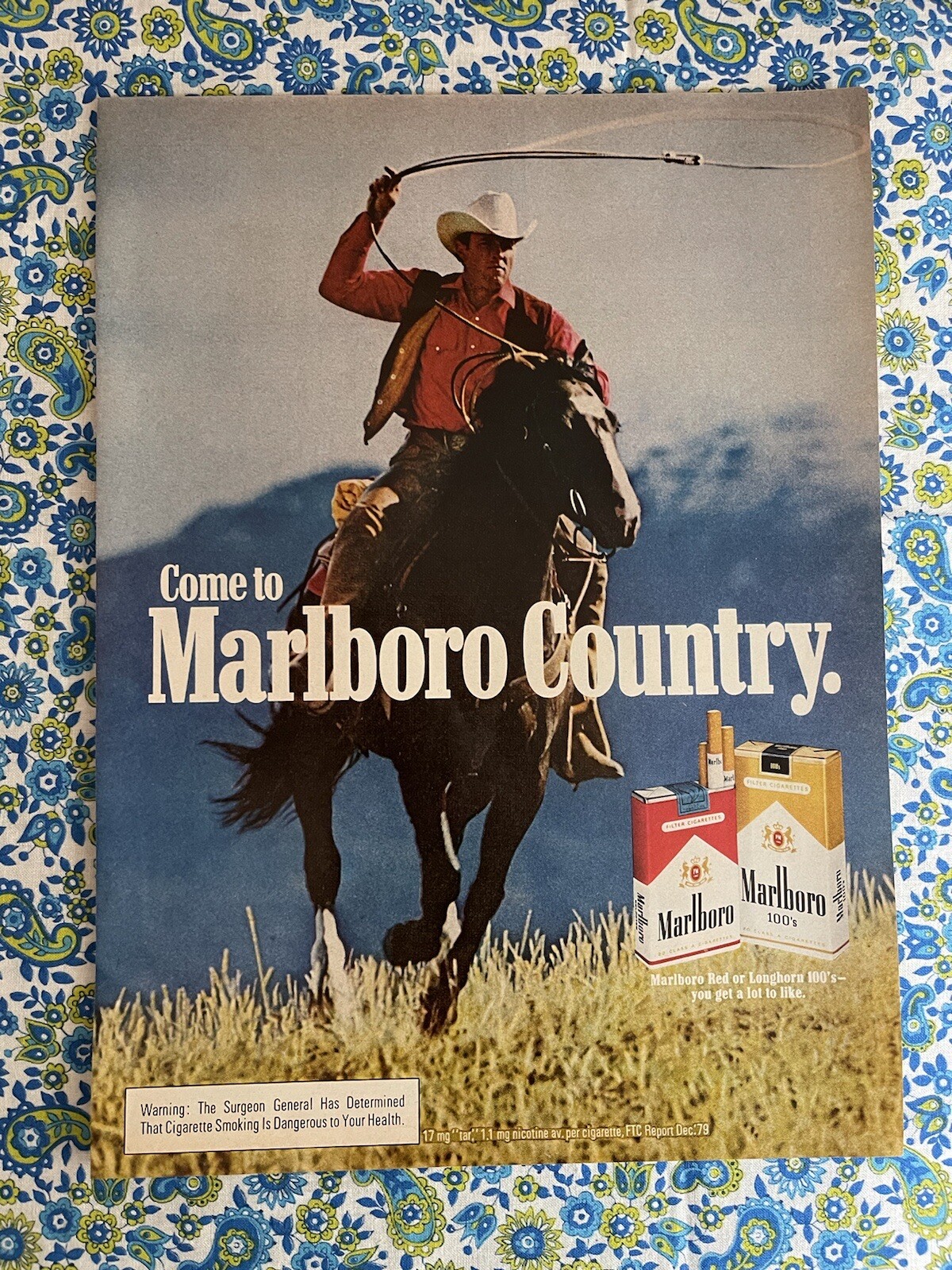 Marlboro Cigarettes 1981 Print Ad Cowboy Horse Roping Ad Marlboro Man