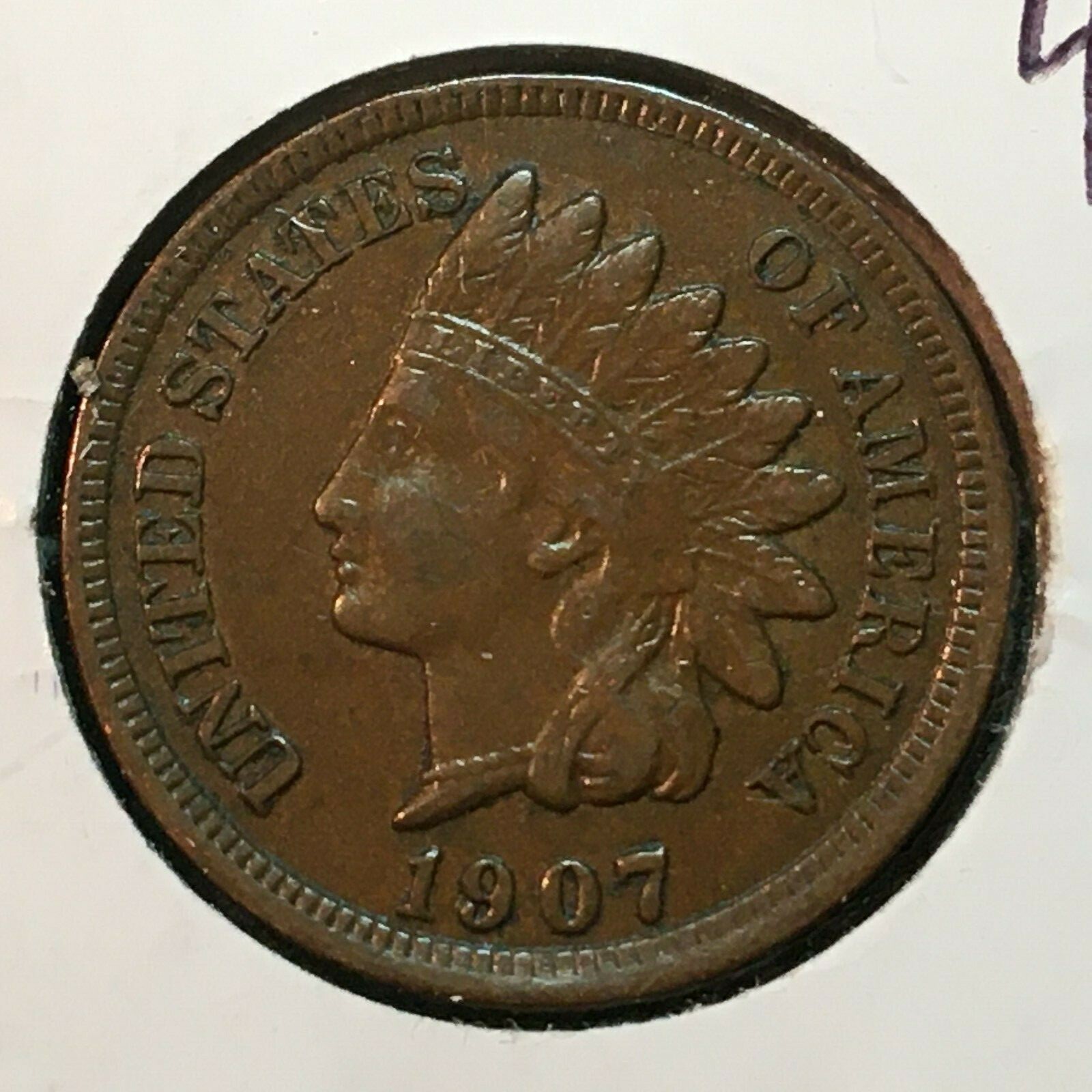 1907  XF-AU  Indian Head Cent    4 Diamonds     Combined Shipping