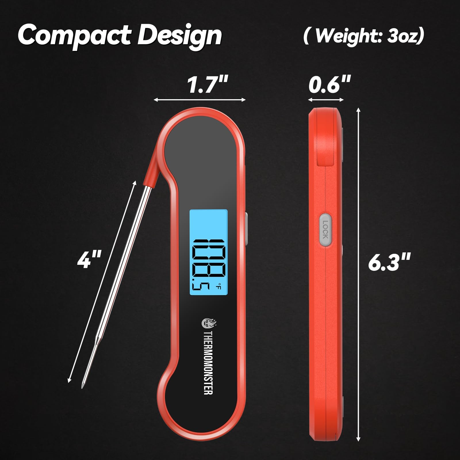 0.5 Sec Instant Read Meat Thermometer Digital for Cooking, Red