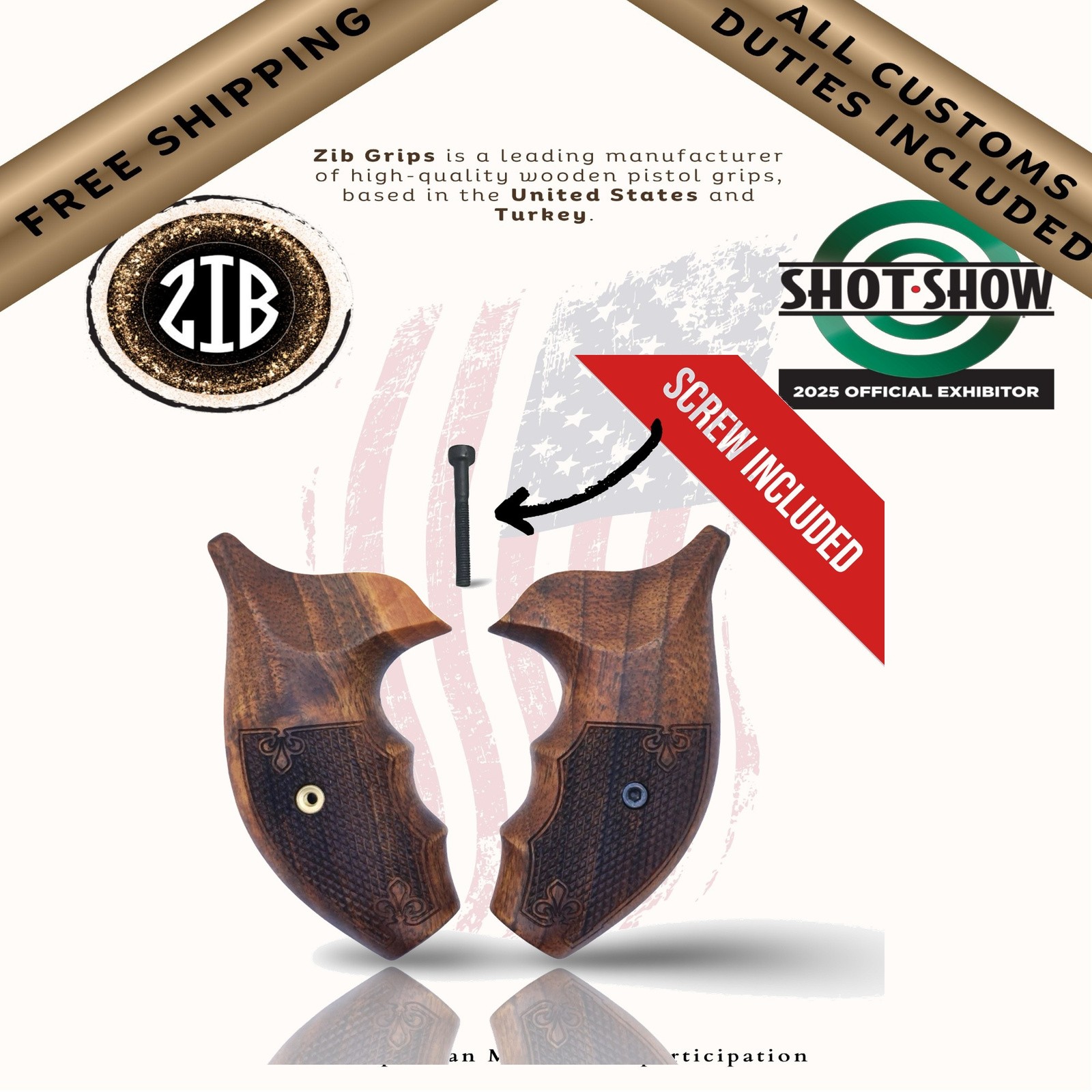 Zib Grips Walnut Series Pistol Grips for Smithwesson J Frame