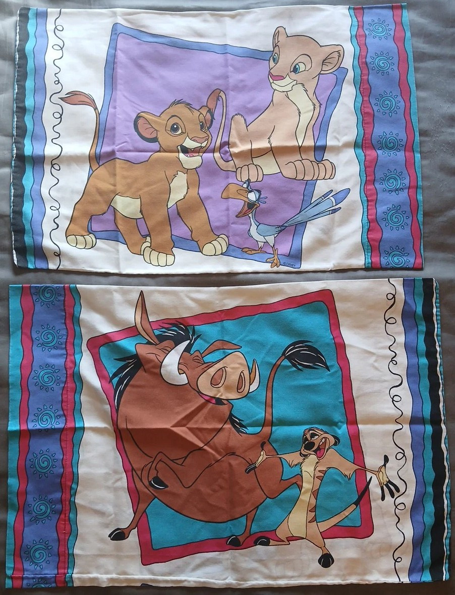 x2 Vintage 90's Lion King Pillowcase 20x30" Simba Nala Zazu Timon Pumbaa 2 Sided