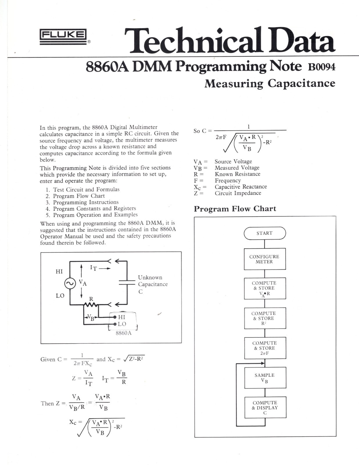 Fluke Technical Data 8860A DMM Programming Note B0094 Measuring Capacitance