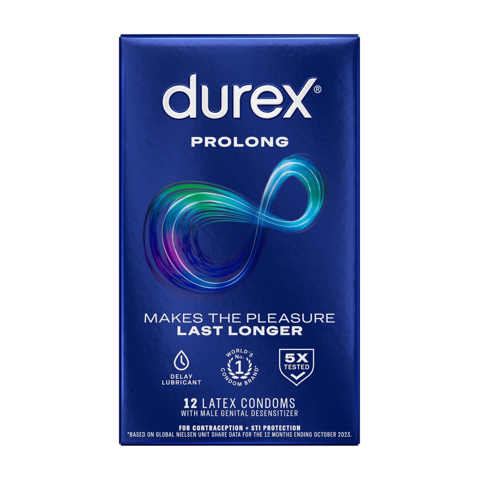 Durex Condom Prolong Natural Latex Condoms, 12 12 Count (Pack of 1), Blue