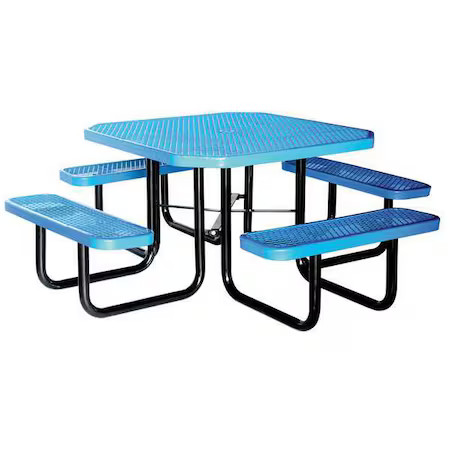 Zoro Select 4Huv5 Octagon Picnic Table, Blue, Expanded Metal, 4 Seats, 80 In