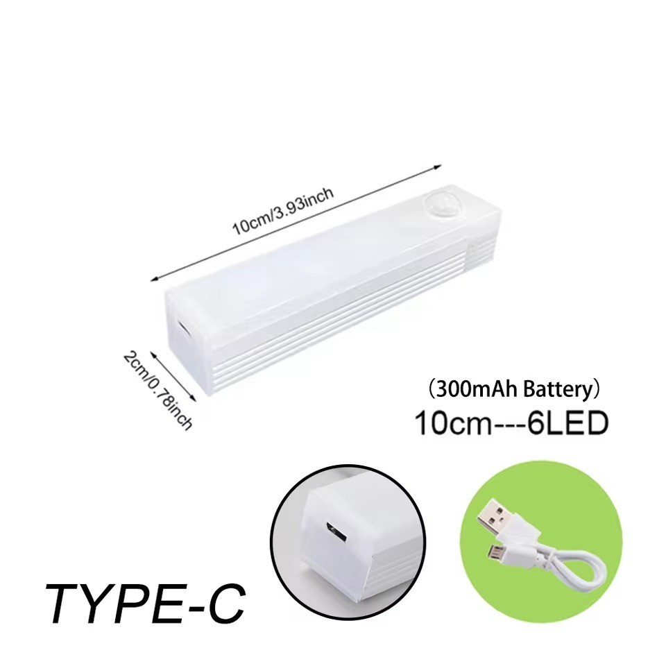 Motion Sensor LED Night Light USB Type C Rechargeable Cabinet Wardrobe Lamp
