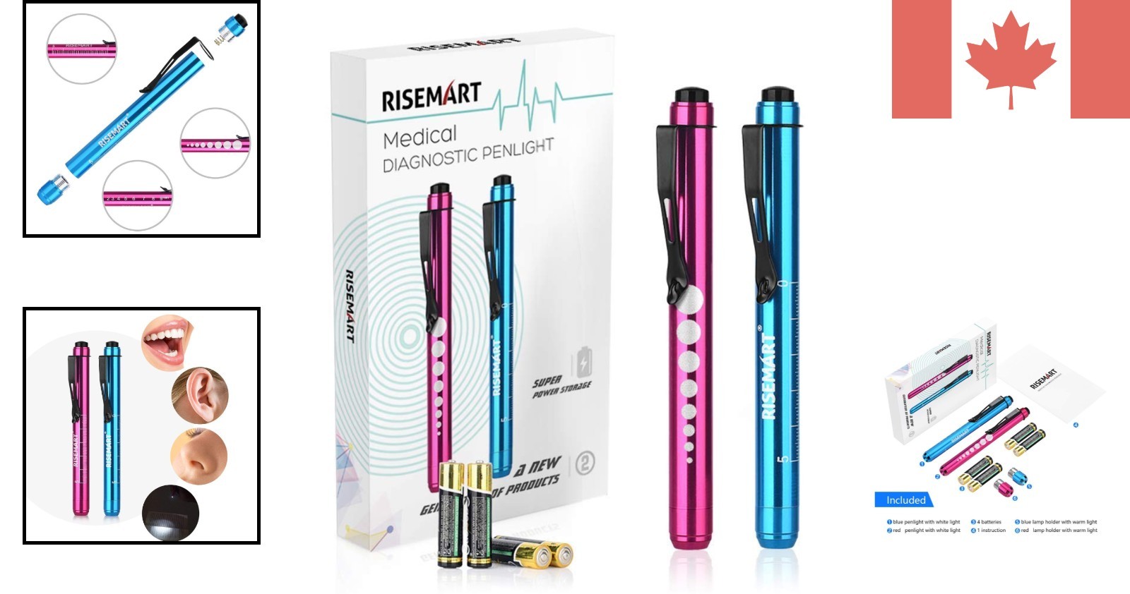 Portable Nurse Diagnostics LED Penlight with Pupil Gauge - 4 AAA Batteries