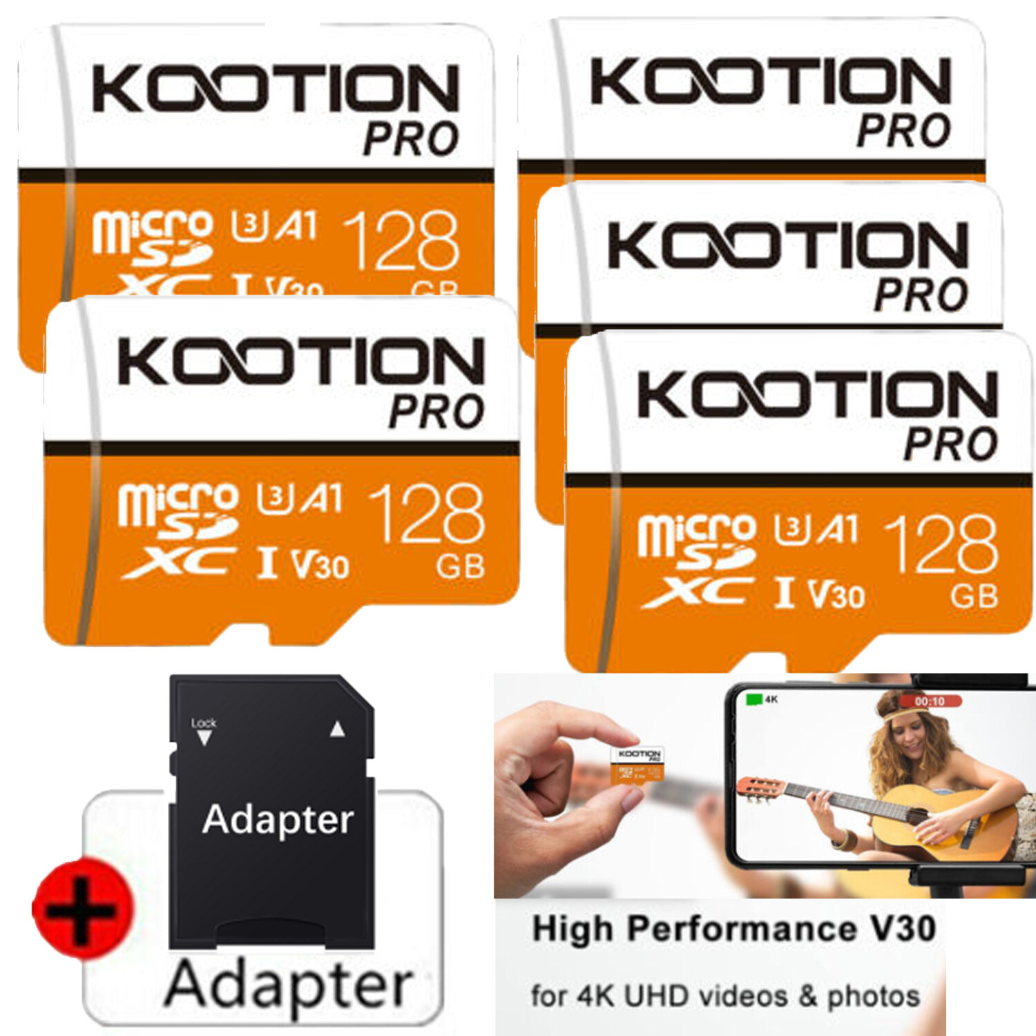 5 Pack 128GB Micro SD Card SDXC Class10 4K Memory Card U3 TF Card with Adapter