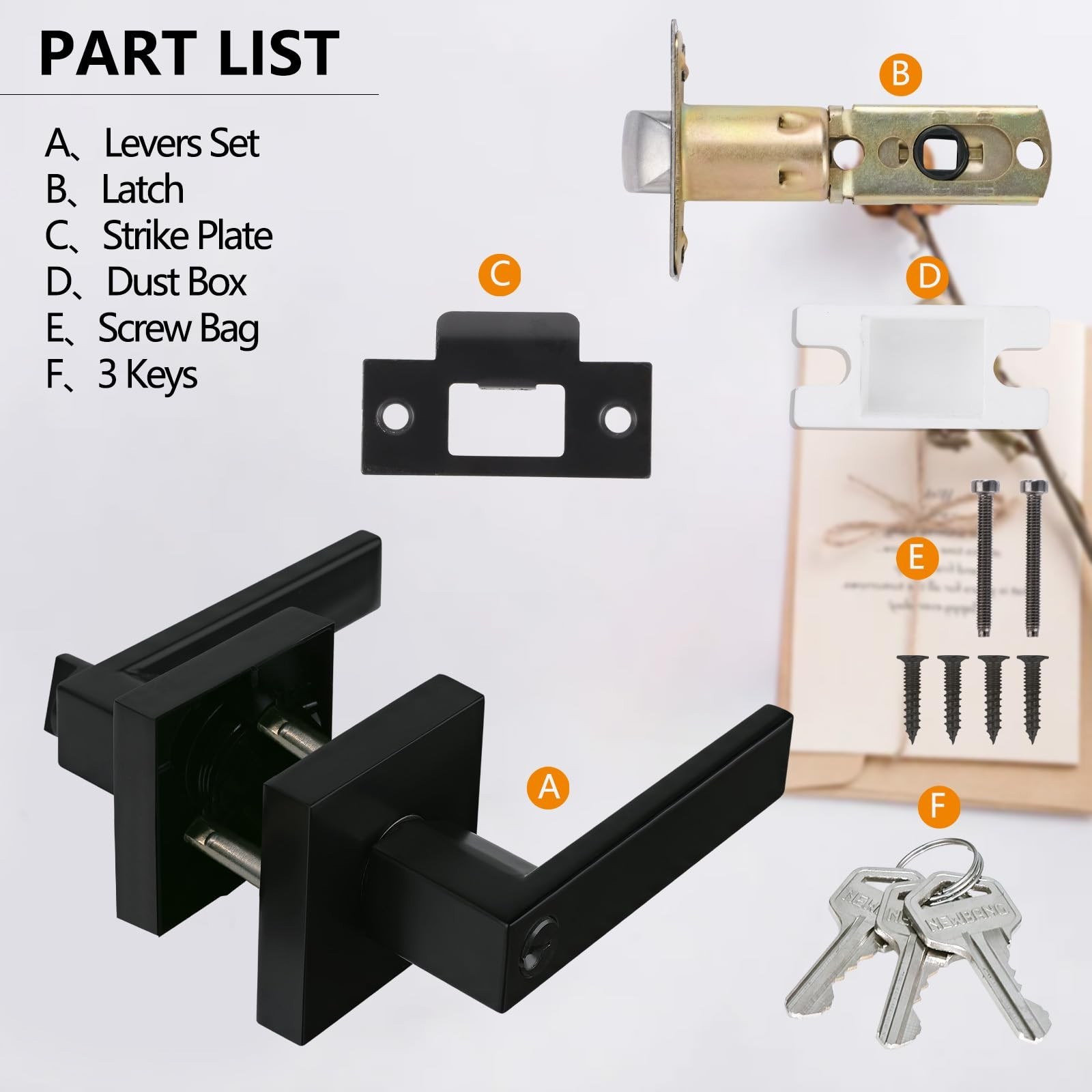 NEWBANG Keyed Entry Solid Door Lever Matte Black Finish 1 Pack