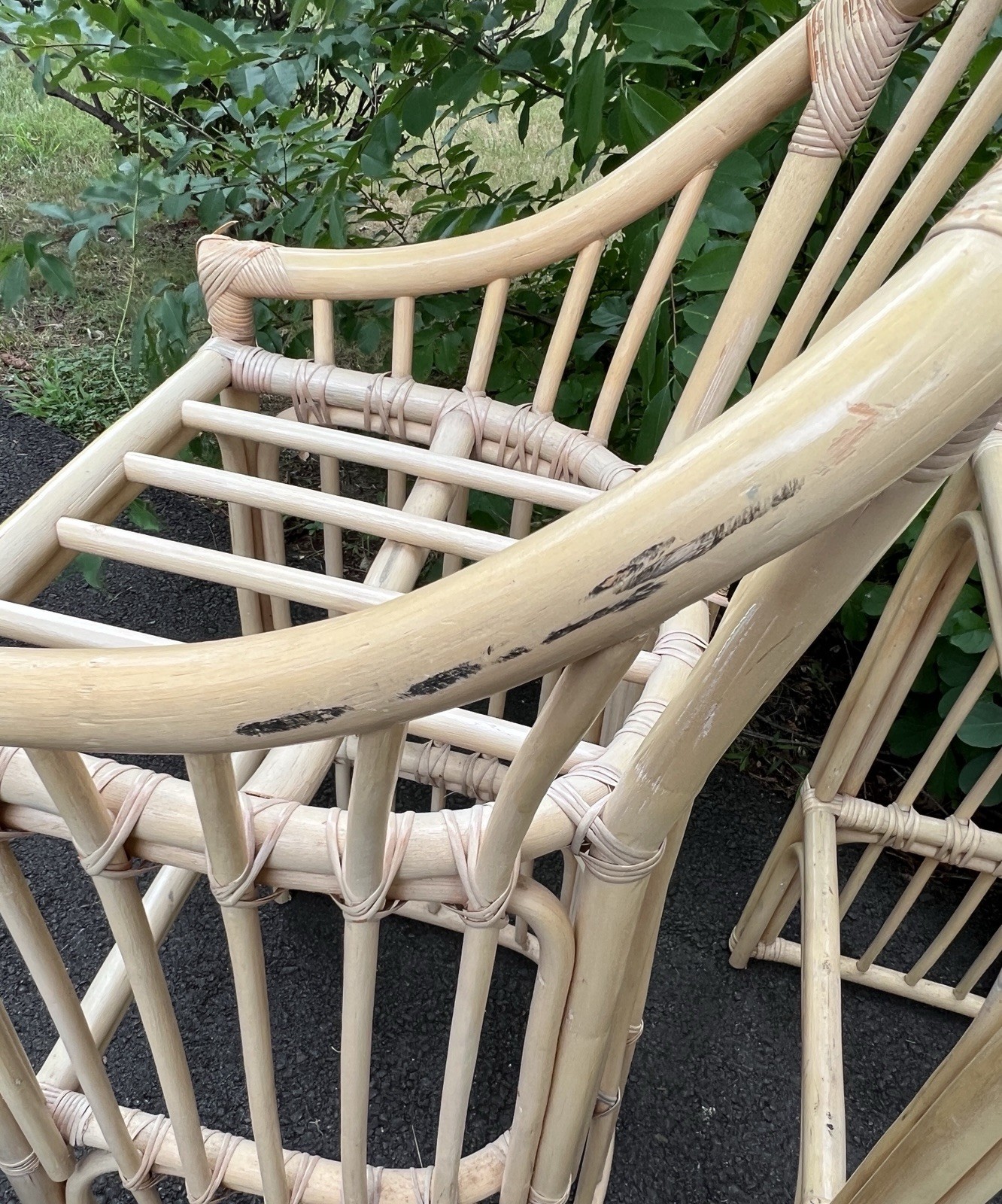 Vtg Rattan Bamboo Bar Stool Set Pair 42"H x20"W x16.75"L *LOCAL PICKUP NJ 07753*