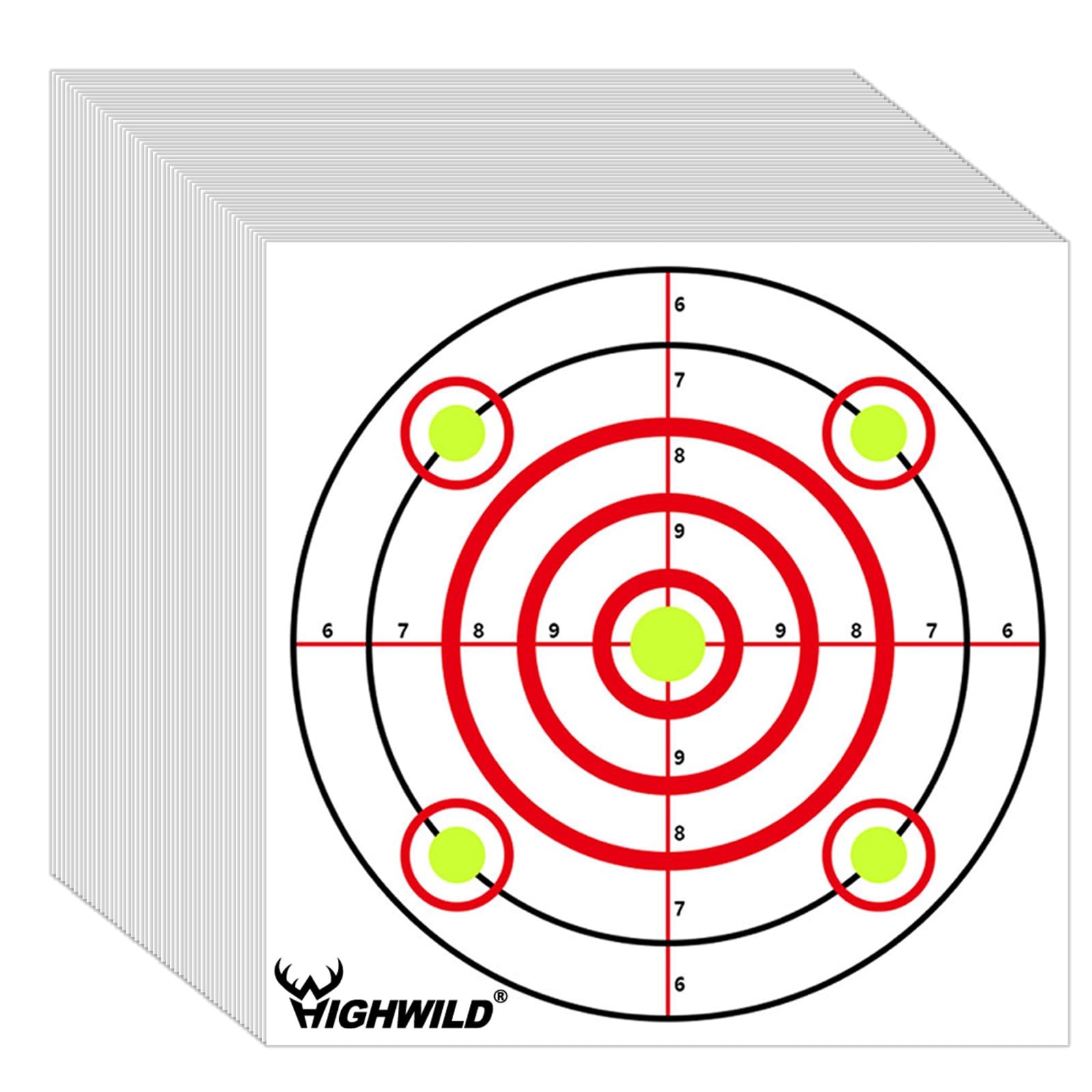 Highwild Bullseye Shooting 11" x 11", Fluorescent Red, Yellow