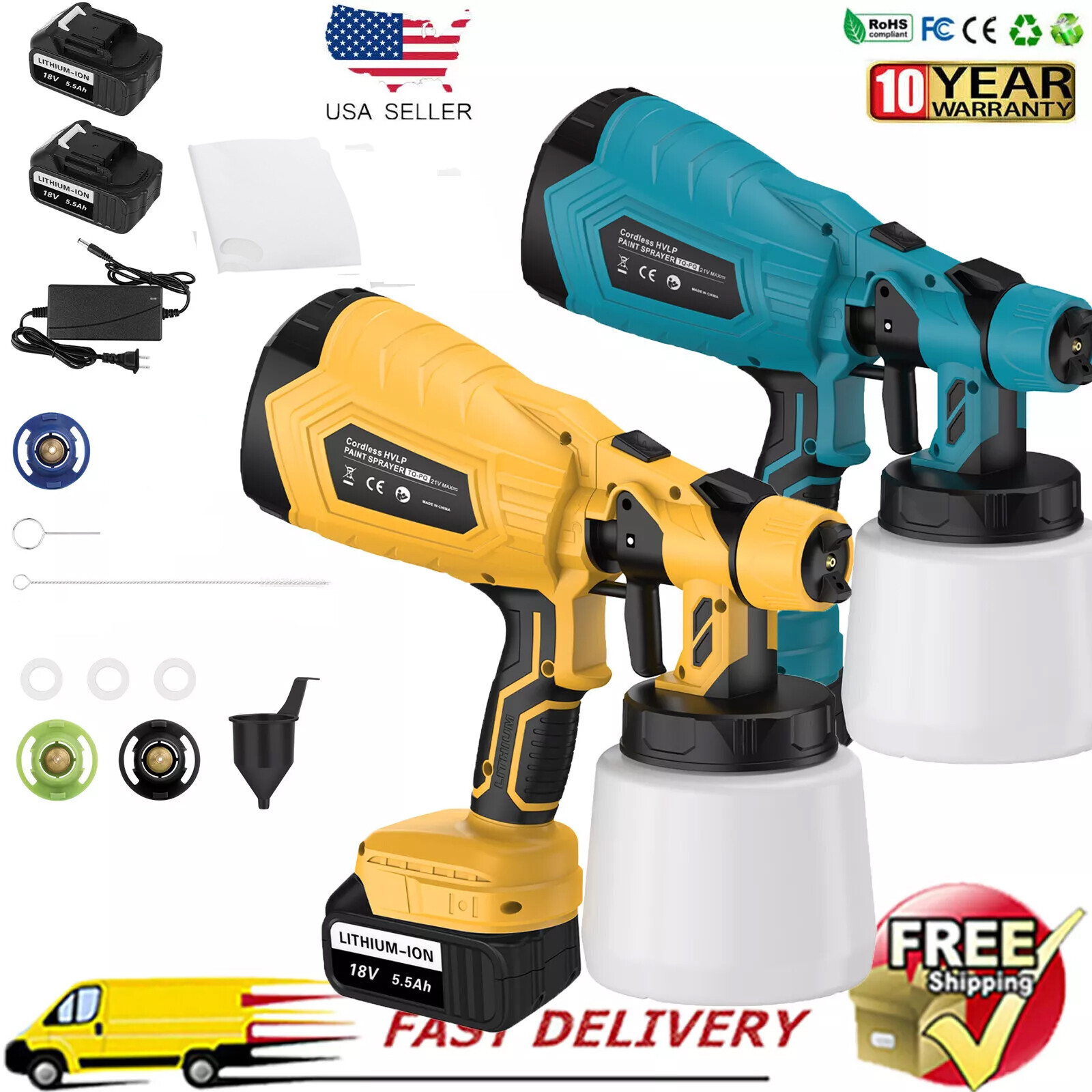 Electric Cordless High Pressure Spray Gun Airless Paint Sprayer 1000ML+Battery