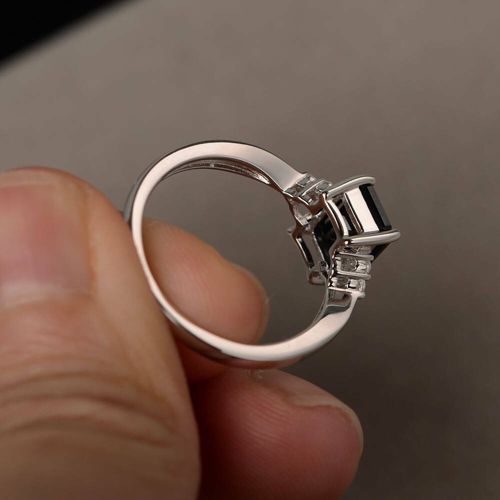 Lab-Created 3.90 Ct Emerald Cut Black Diamond Wedding Ring 925 Sterling Silver