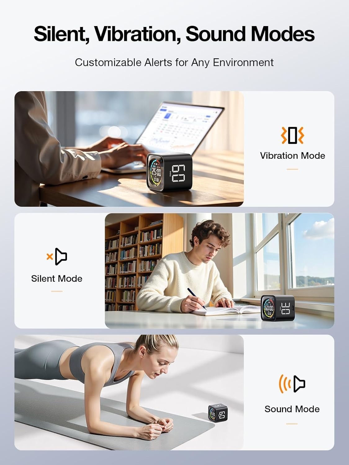 Timer Cube, Desk Productivity Timer with 5/10/30/60 Min Presets, Custom Countdow