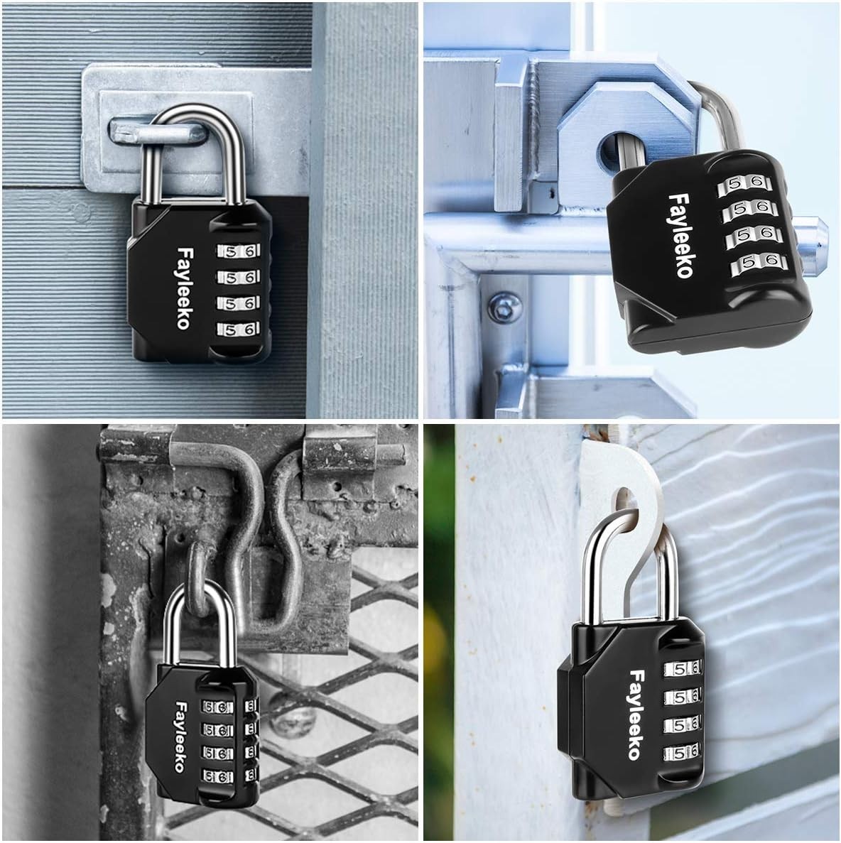Multi-Use Resettable Combination Locks - Black Finish 4 Pack