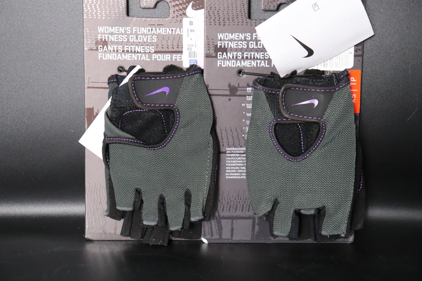 2 Pair Nike Womens Fundamental Training Fitness Gloves XS Black/green