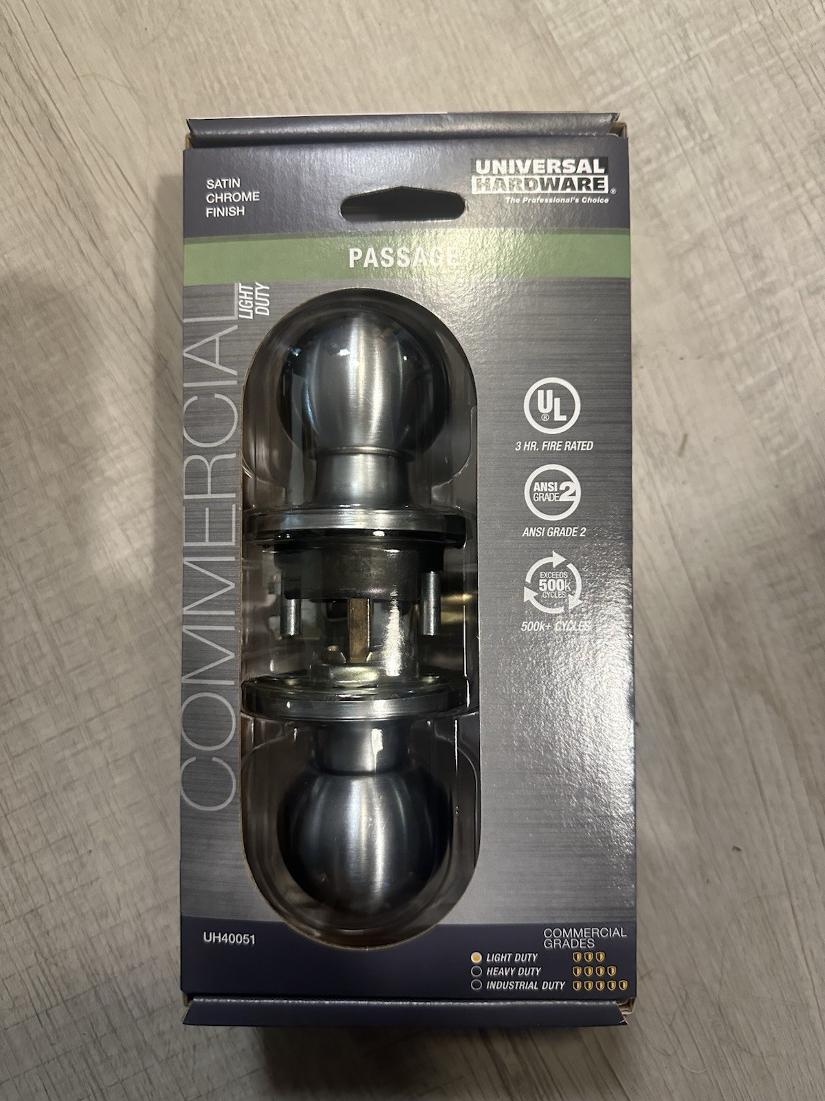 Universal Hardware Passage Door Knob in Satin Chrome Light Commercial UH40051
