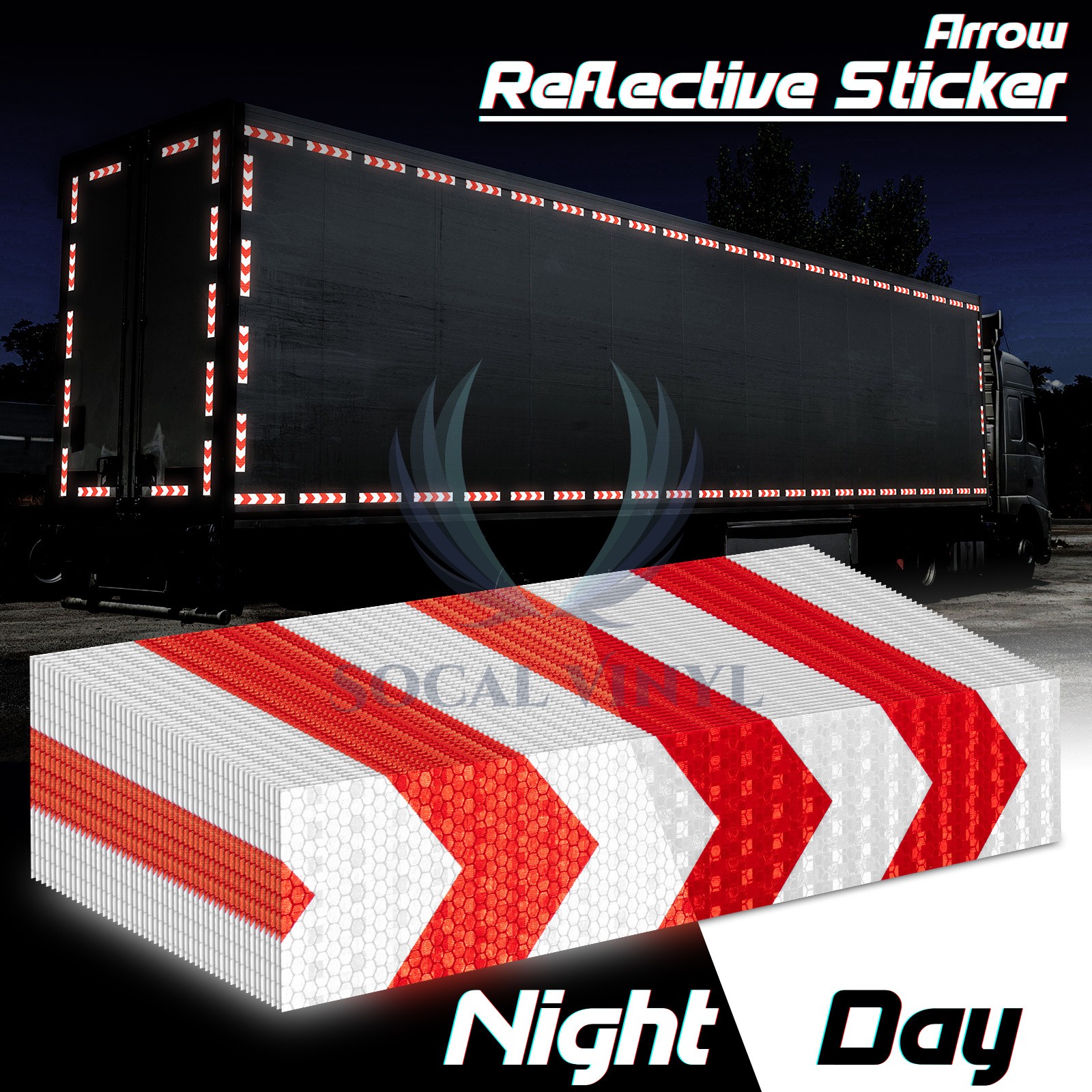 Red White DOT-C2 Conspicuity Arrow Reflective Tape Strip Safety Warning Sign RT