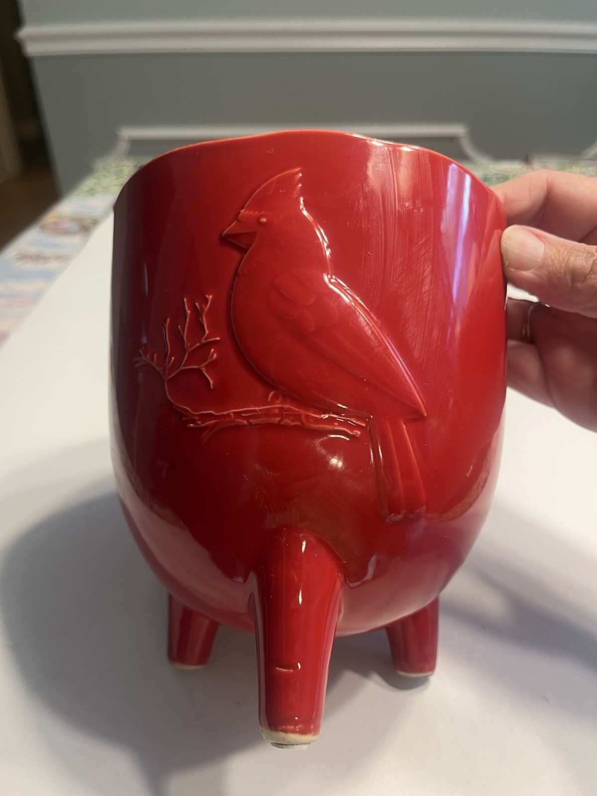 Napco Cardinal Bird Three Footed Red Planter